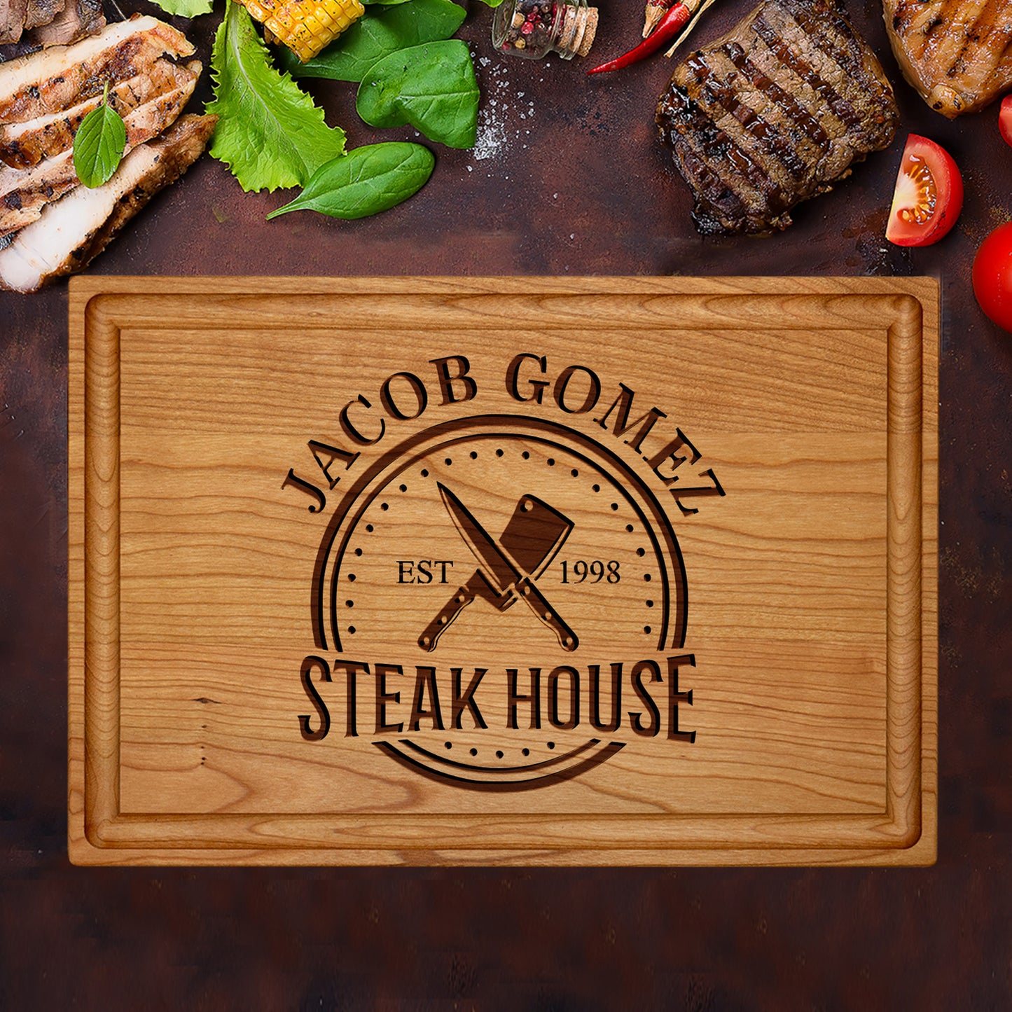 Tayfus Rustic Steakhouse Cutting Board with Custom Engraving