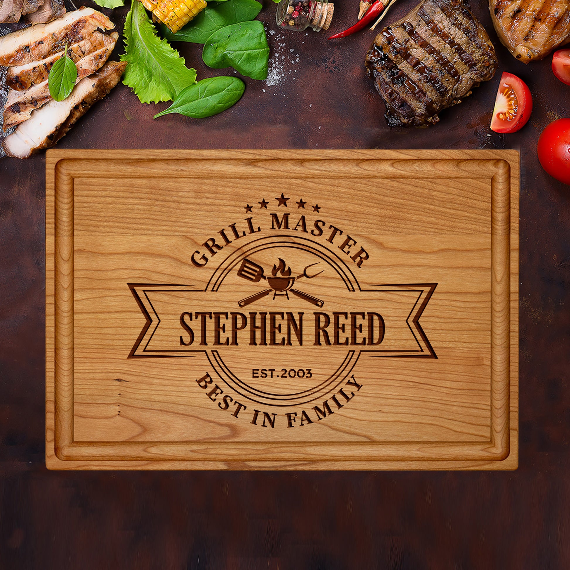 Tayfus Personalized Grill Master Cutting Board with BBQ Design