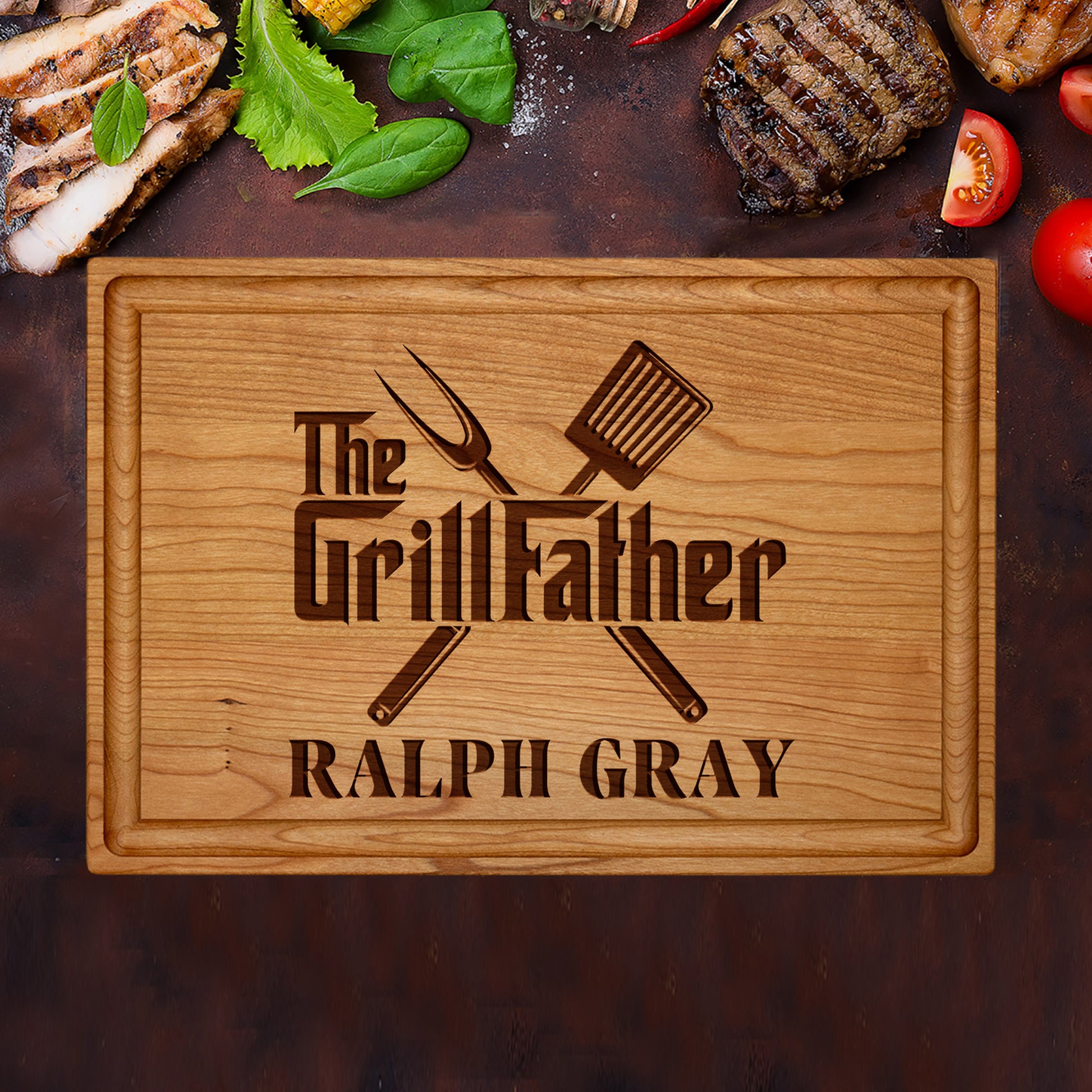 Tayfus Custom BBQ Cutting Board with The GrillFather Design