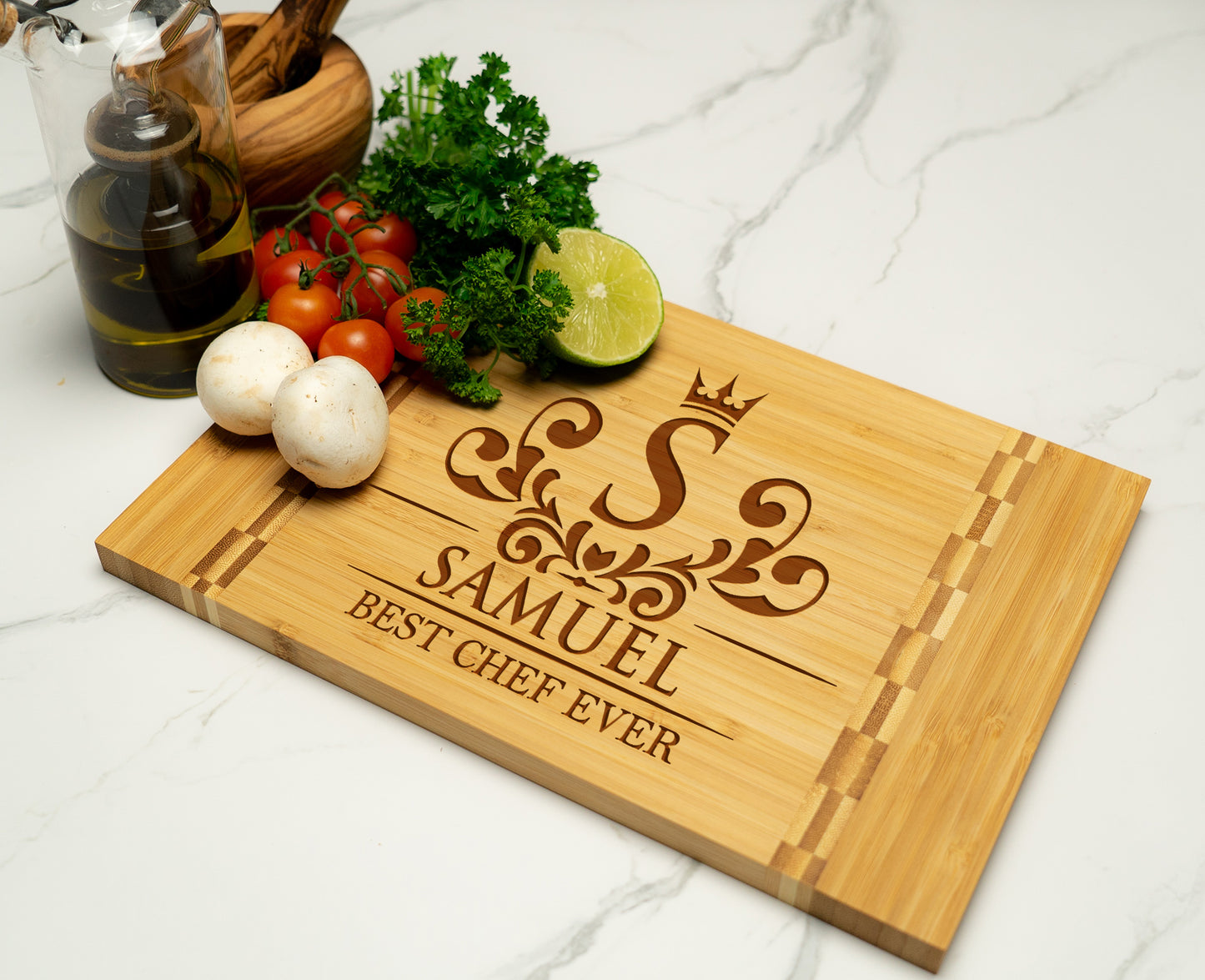 Tayfus Personalized Cutting Board with Crown and Flourish Design