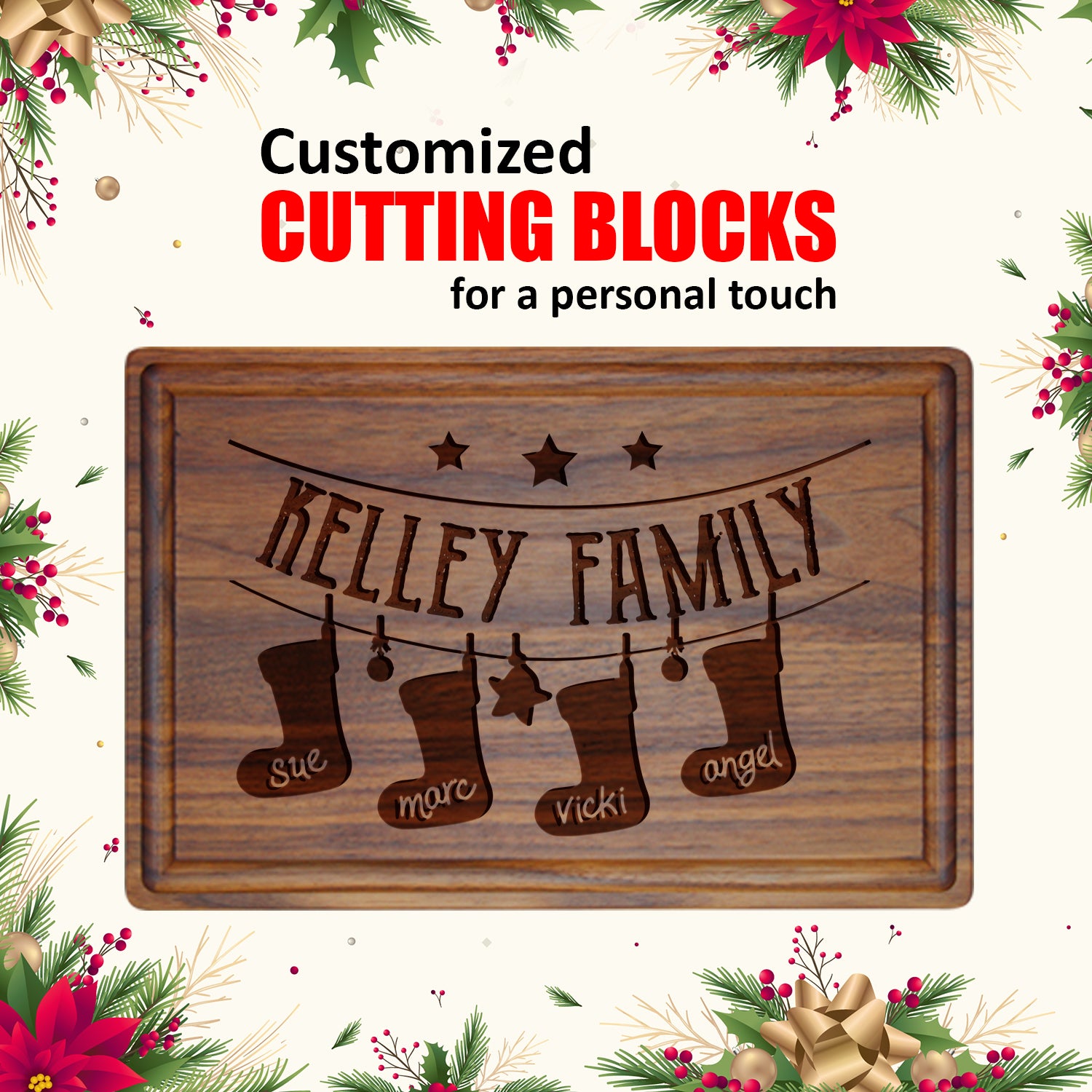 Tayfus TAYFUS Custom Christmas Cutting Board - Holiday Kitchen Decor