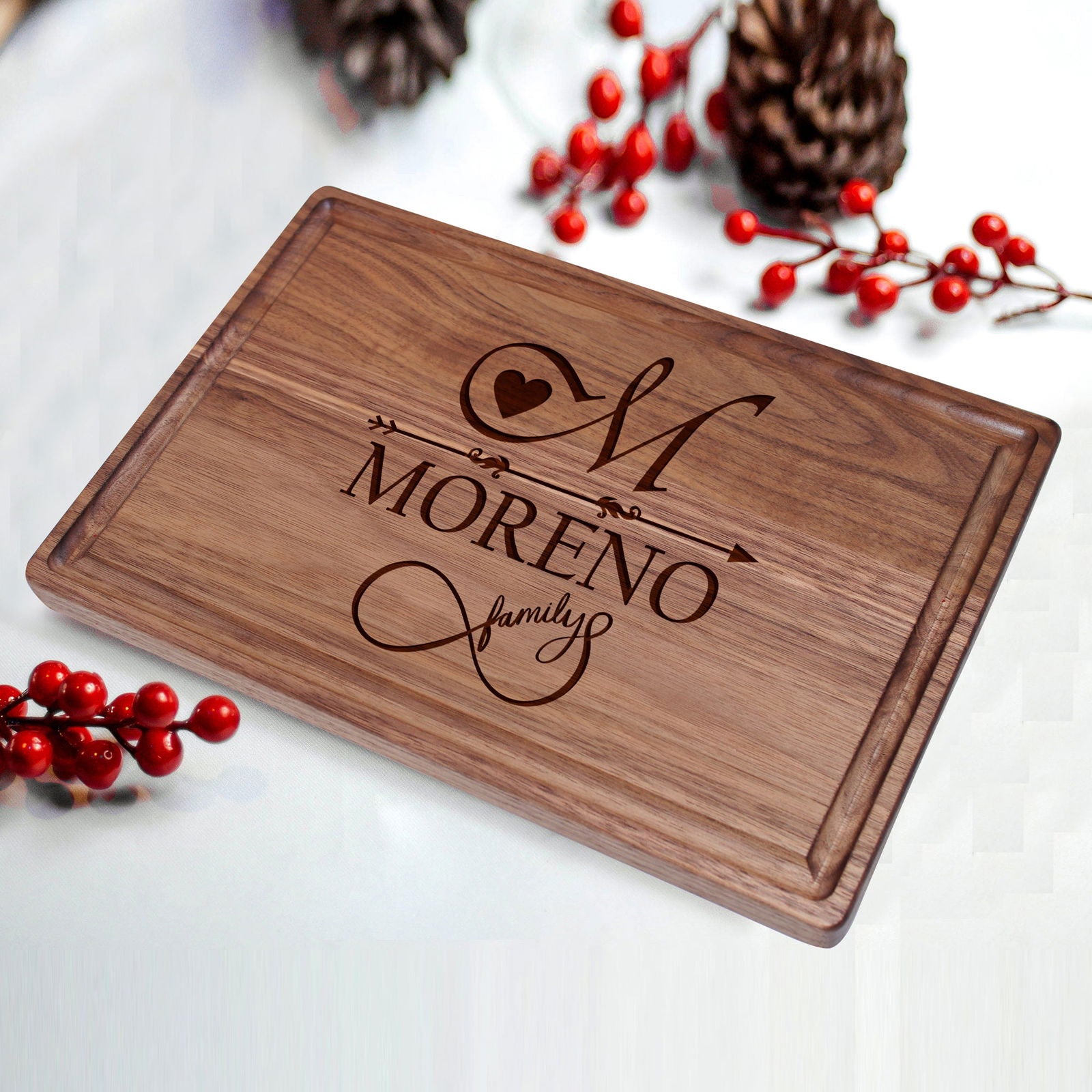 Personalized Cutting Board with Monogram Arrow and Heart Design - Tayfus