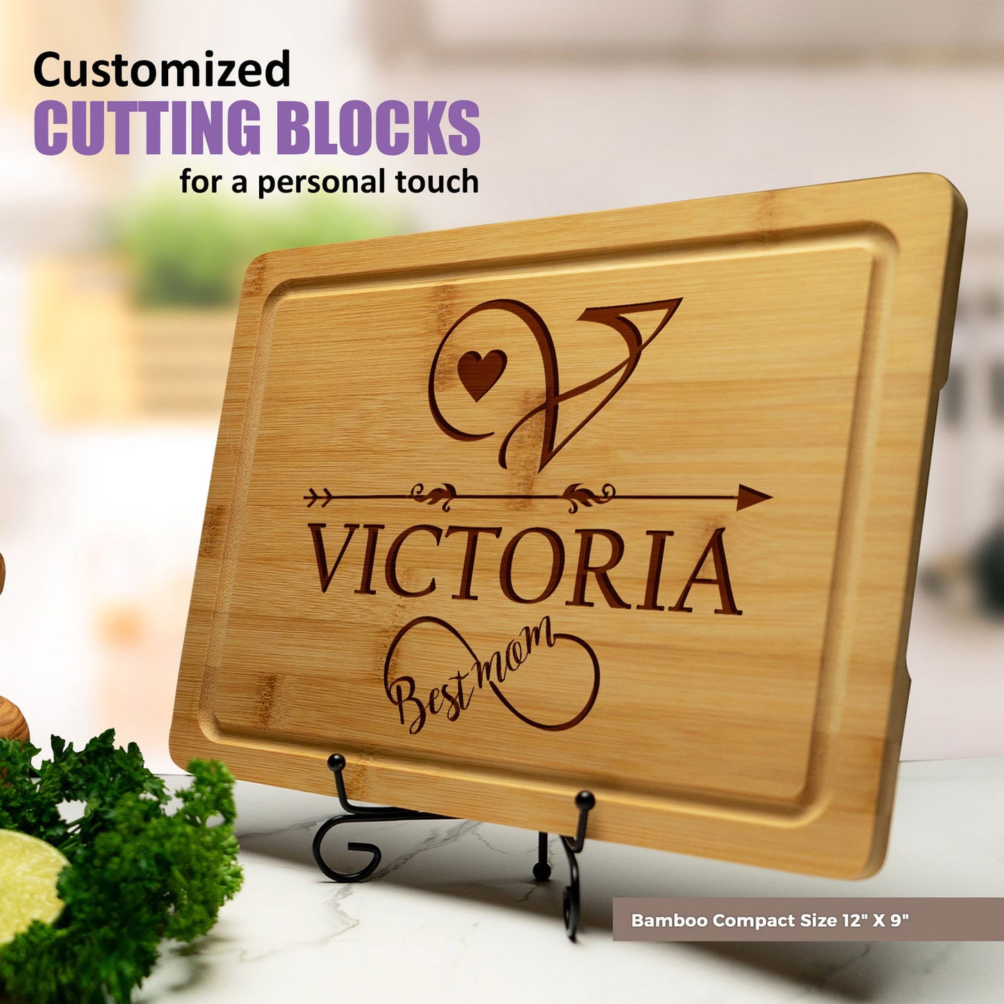 Personalized Cutting Board with Monogram Arrow and Heart Design - Tayfus