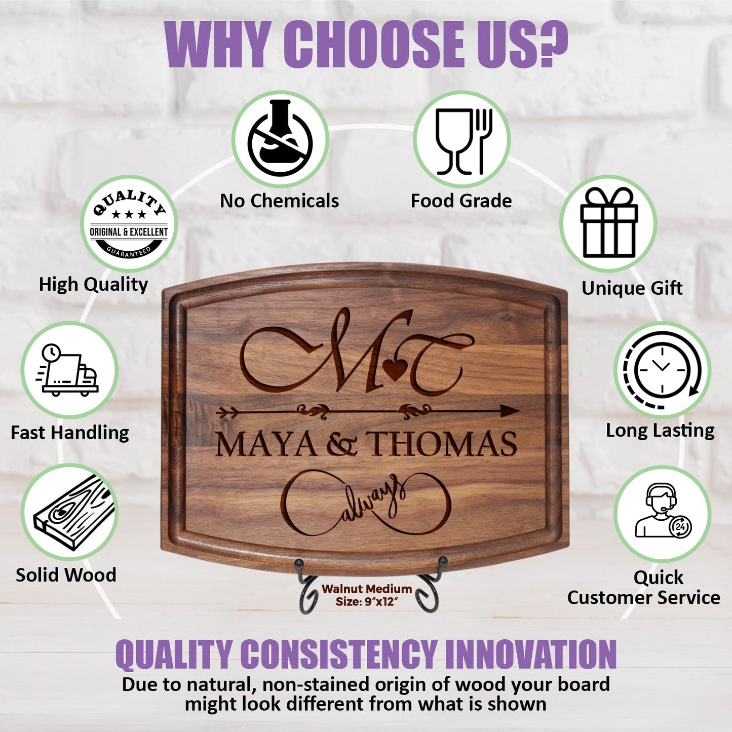 Personalized Cutting Board with Monogram Arrow and Heart Design - Tayfus