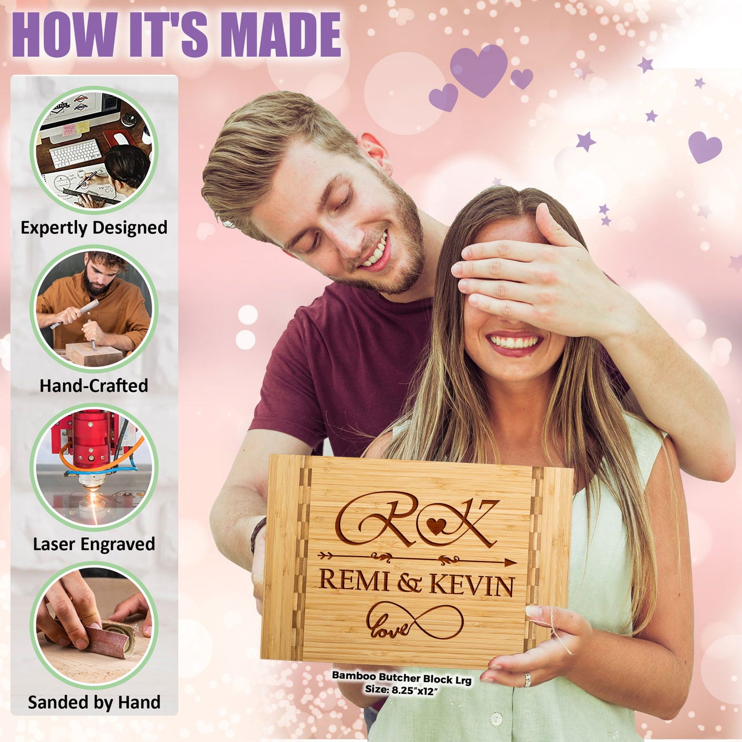 Personalized Cutting Board with Monogram Arrow and Heart Design - Tayfus