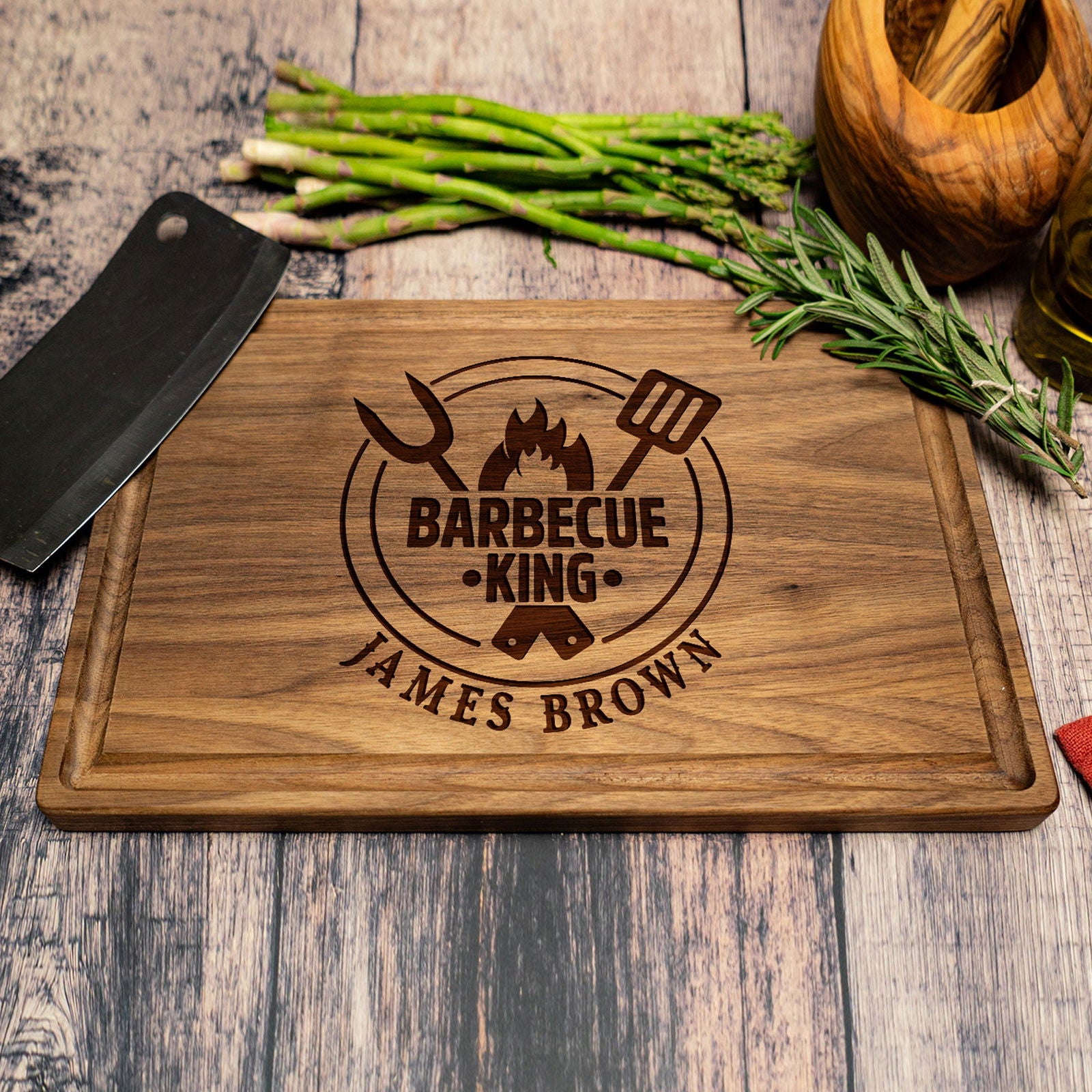 Personalized BBQ King Cutting Board with Name and Grill Tools Design - Tayfus