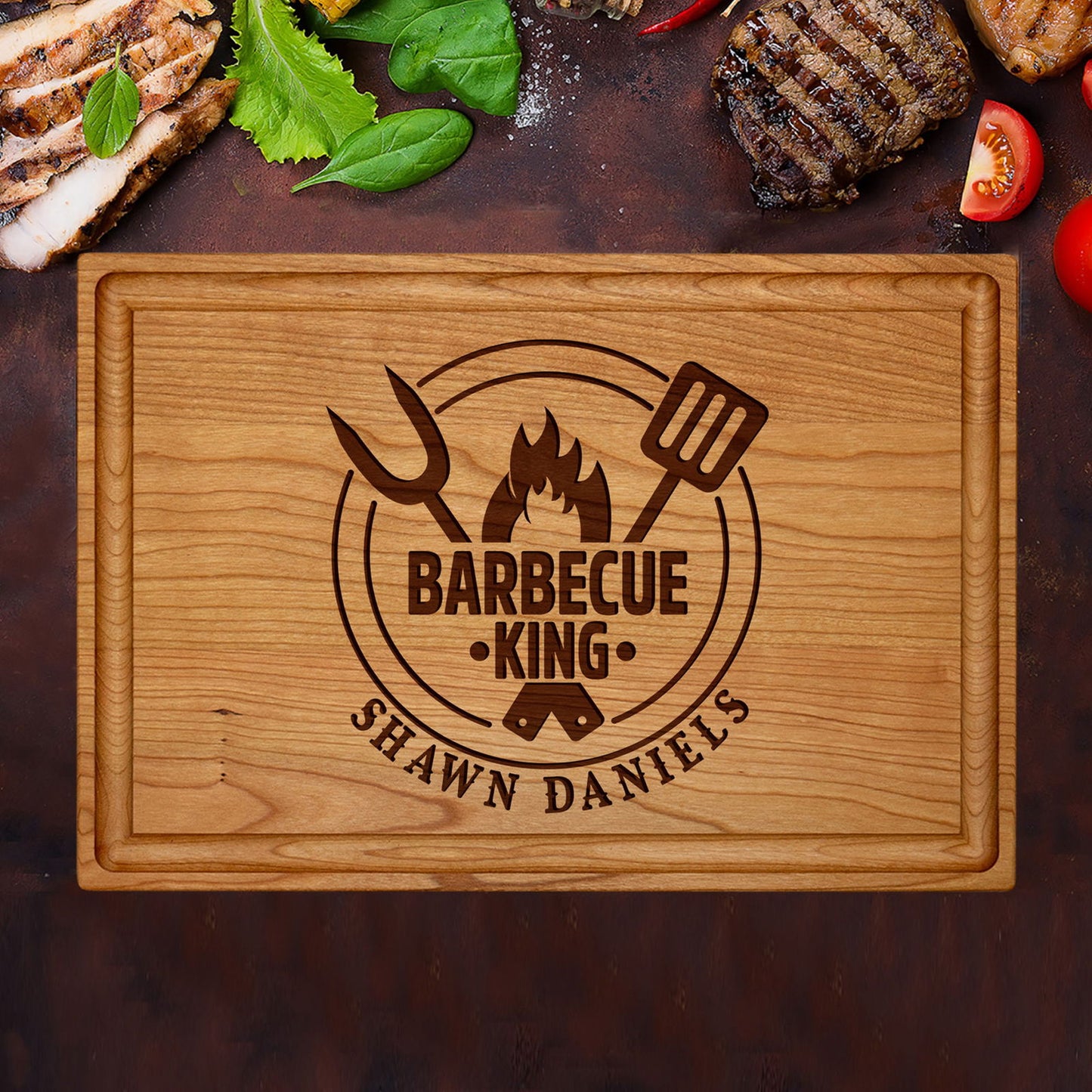 Personalized BBQ King Cutting Board with Name and Grill Tools Design - Tayfus