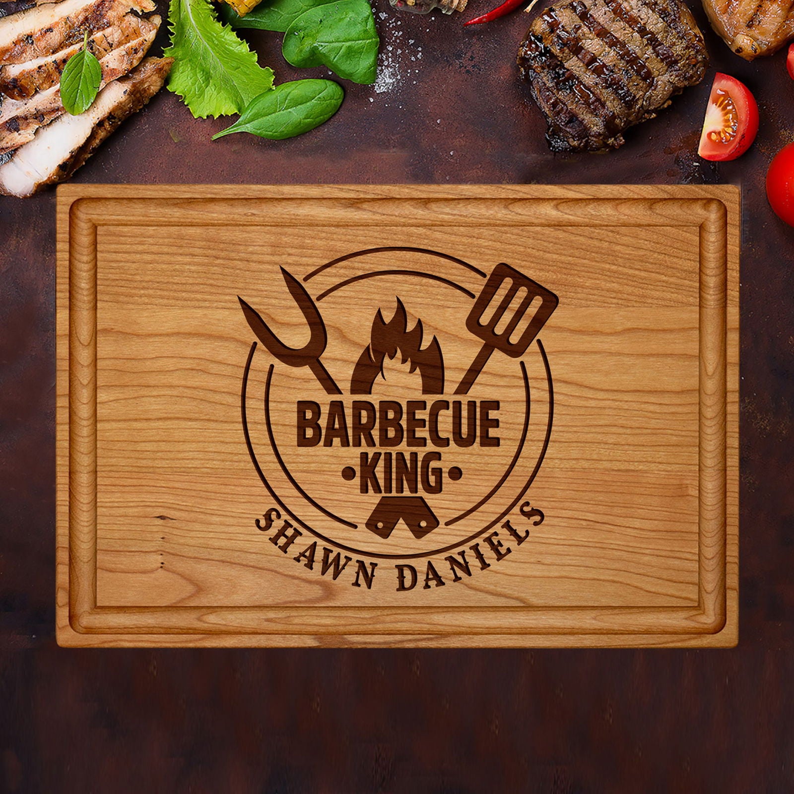 Personalized BBQ King Cutting Board with Name and Grill Tools Design - Tayfus
