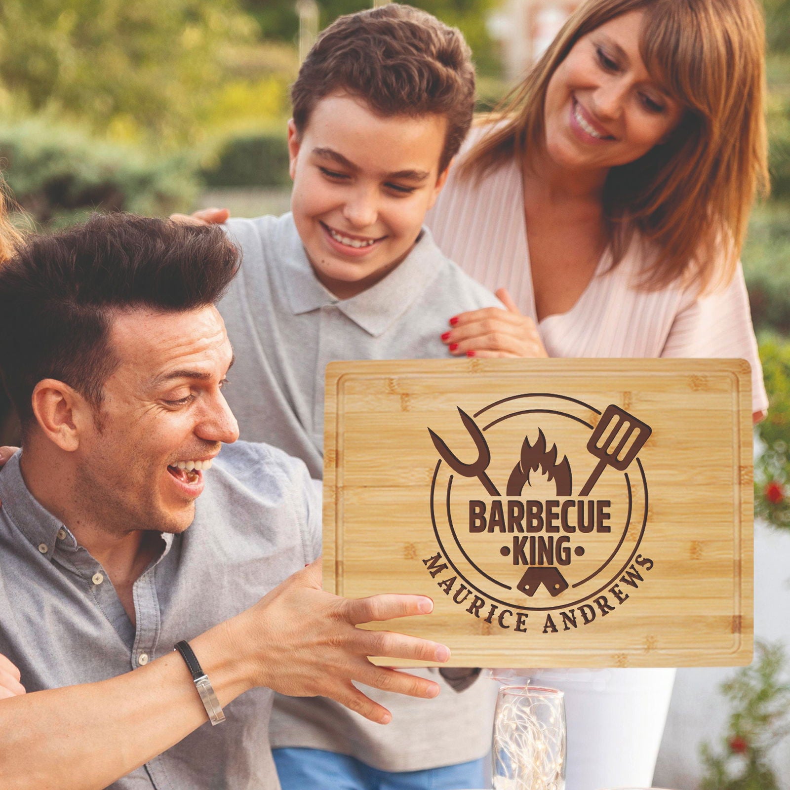 Personalized BBQ King Cutting Board with Name and Grill Tools Design - Tayfus