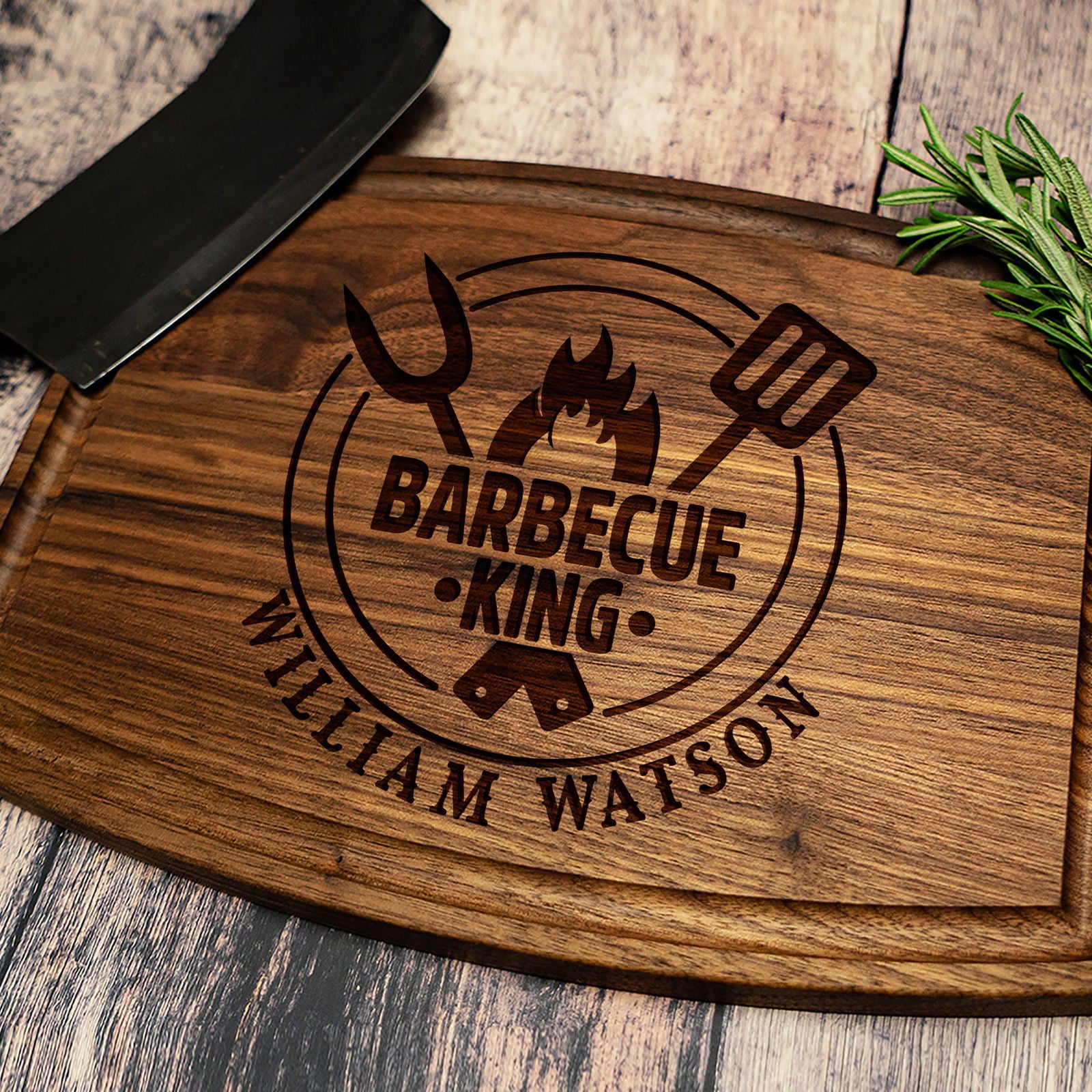 Personalized BBQ King Cutting Board with Name and Grill Tools Design - Tayfus