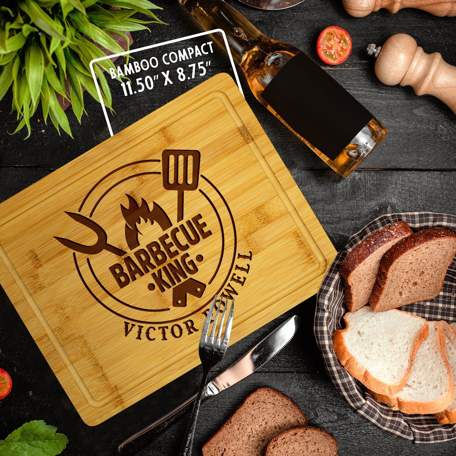 Personalized BBQ King Cutting Board with Name and Grill Tools Design - Tayfus