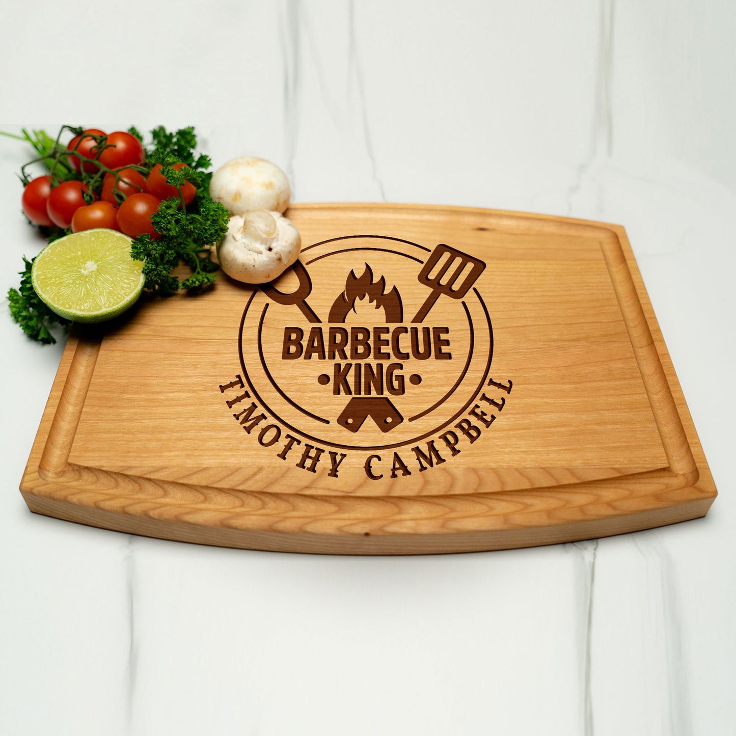 Personalized BBQ King Cutting Board with Name and Grill Tools Design - Tayfus