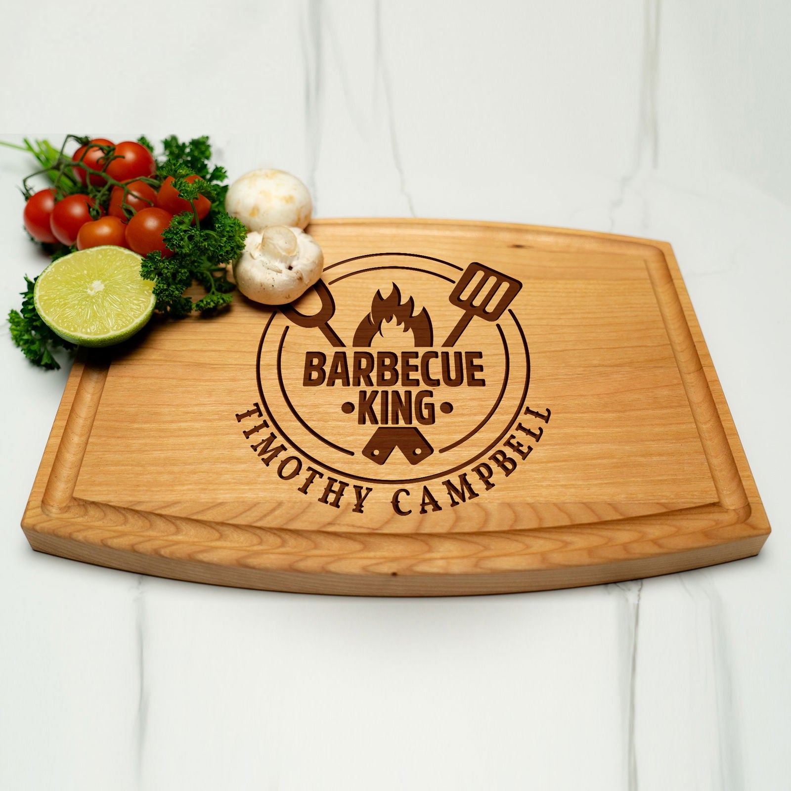 Personalized BBQ King Cutting Board with Name and Grill Tools Design - Tayfus