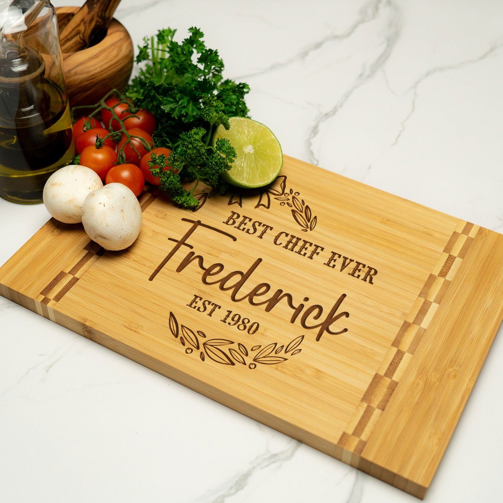 Custom Family Cutting Board with Ribbon and Leaf Design - Tayfus