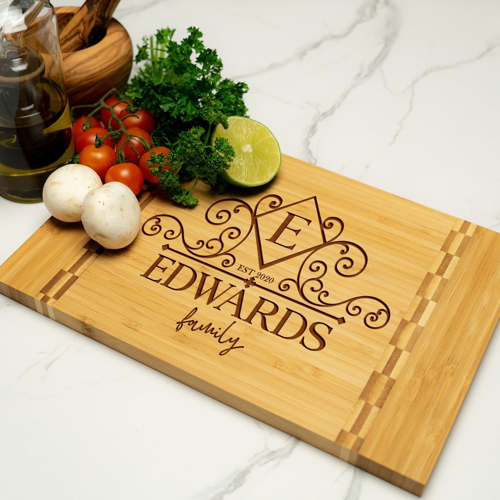 Elegant Personalized Cutting Board with Monogram and Swirl Design - Tayfus