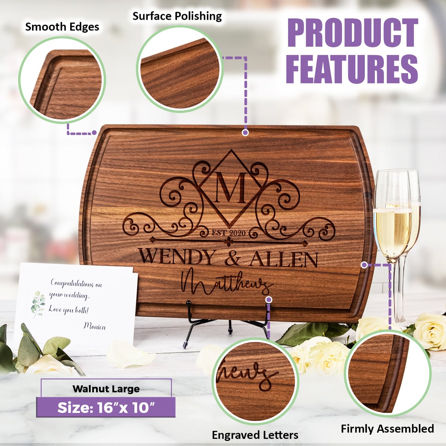 Elegant Personalized Cutting Board with Monogram and Swirl Design - Tayfus