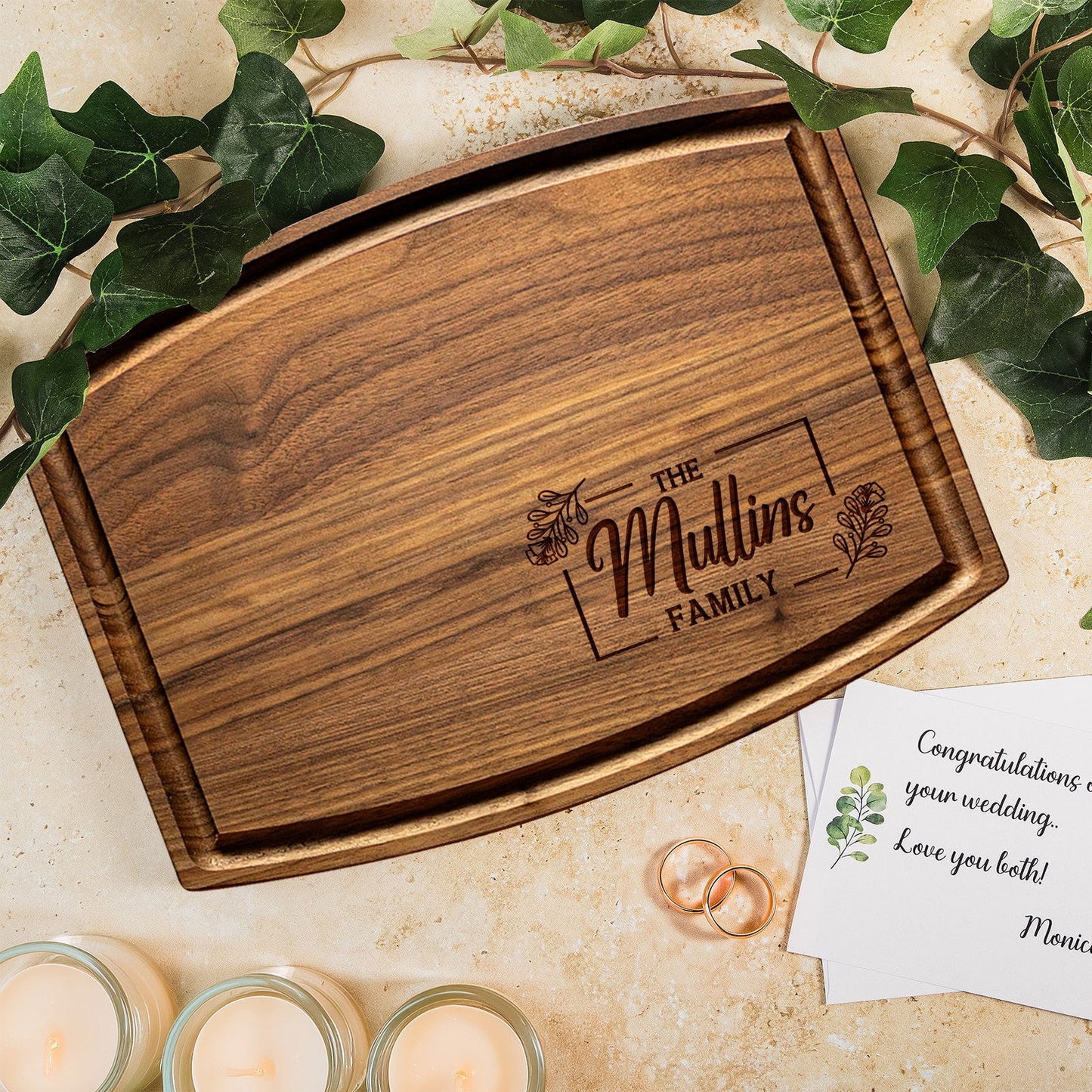 Personalized Cutting Board with Floral Frame and Family Name - Tayfus