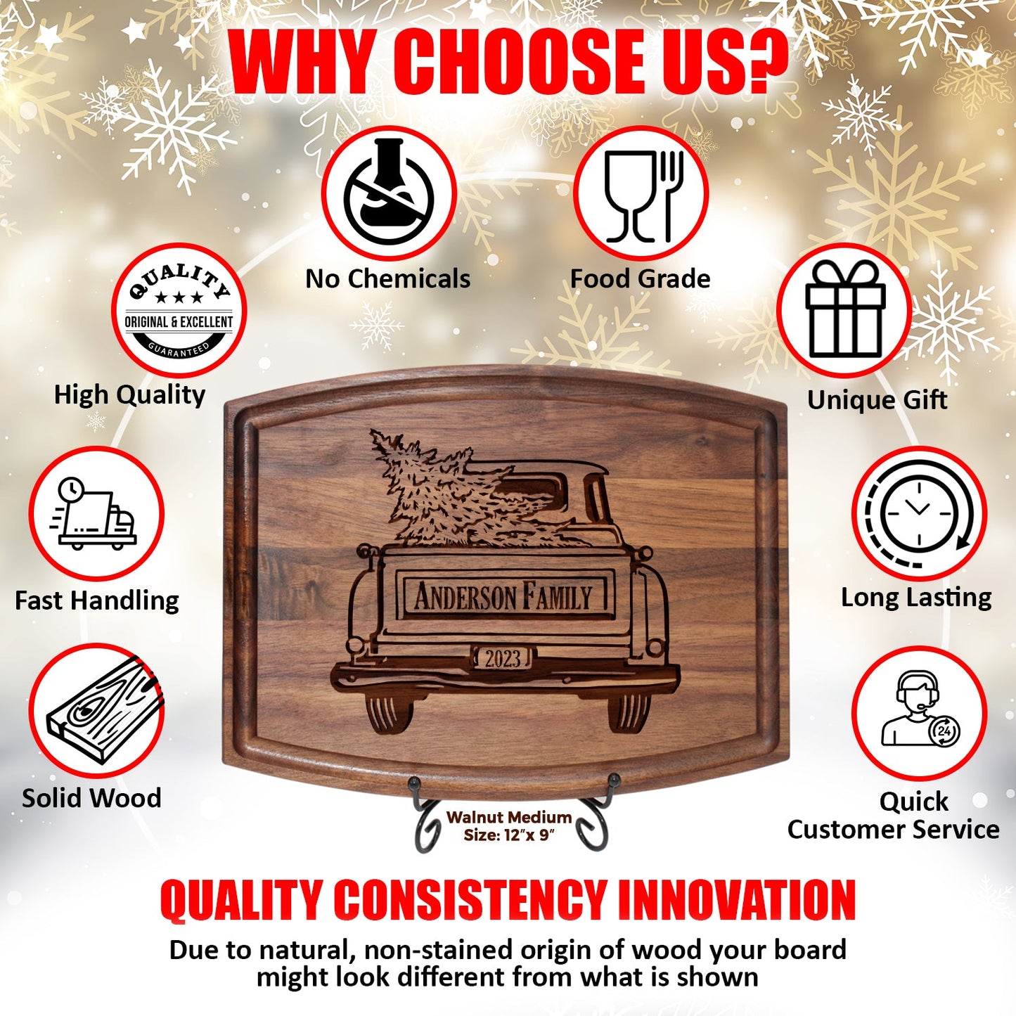Christmas Cutting Board with Vintage Truck and Family Name - Tayfus