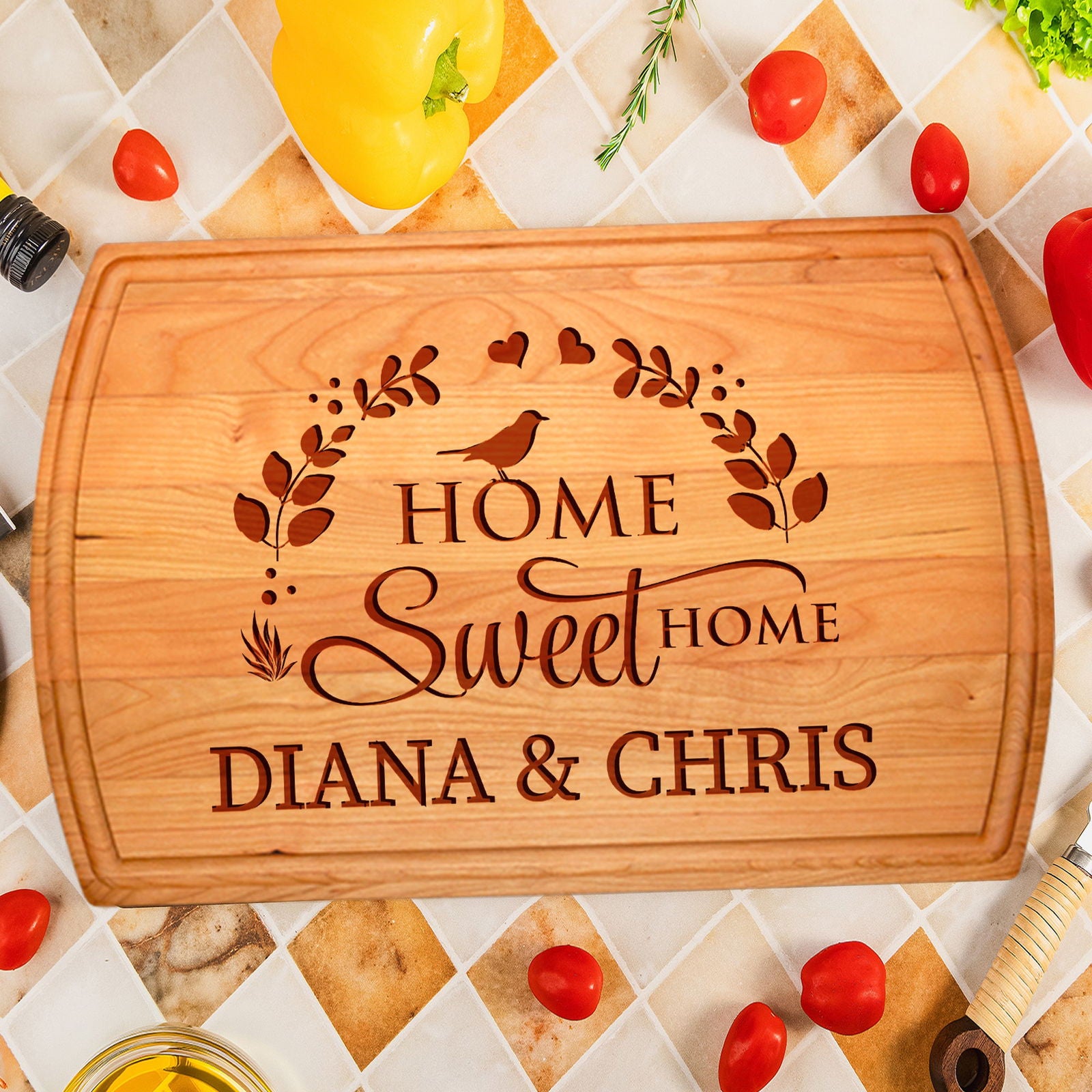 Home Sweet Home Personalized Cutting Board - Custom Family Name - Tayfus