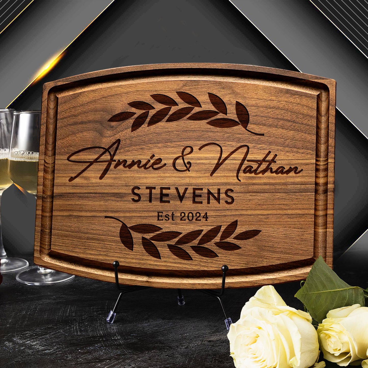 Personalized Cutting Board with Laurel Leaf Design - Tayfus