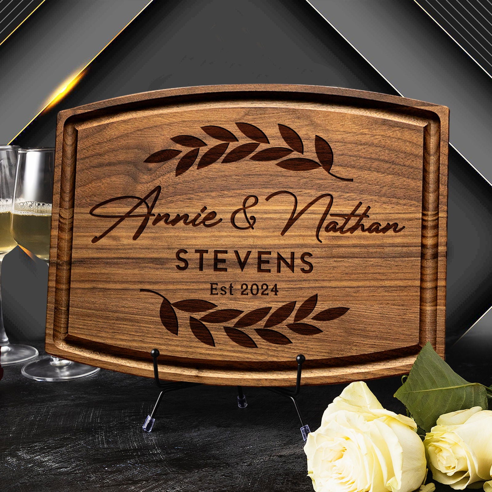 Personalized Cutting Board with Laurel Leaf Design - Tayfus