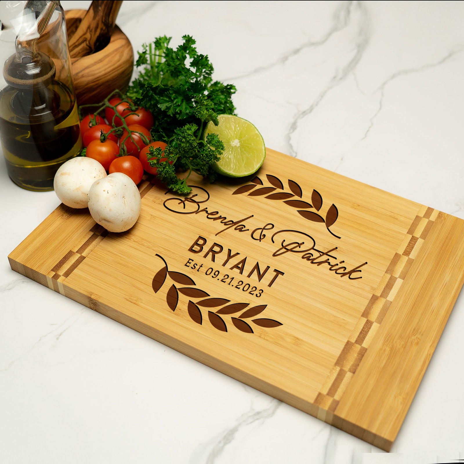 Personalized Cutting Board with Laurel Leaf Design - Tayfus