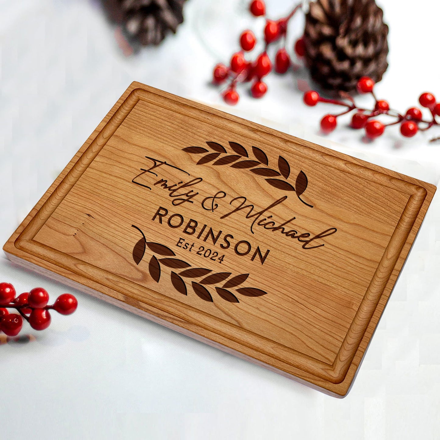 Personalized Cutting Board with Laurel Leaf Design - Tayfus