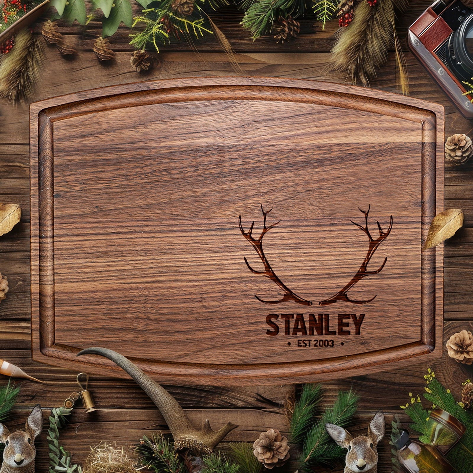 Personalized Cutting Board with Antler Design - Tayfus