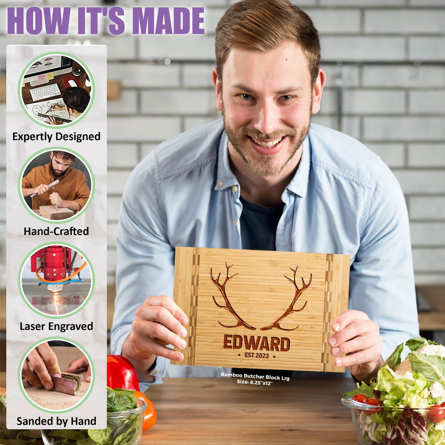 Personalized Cutting Board with Antler Design - Tayfus