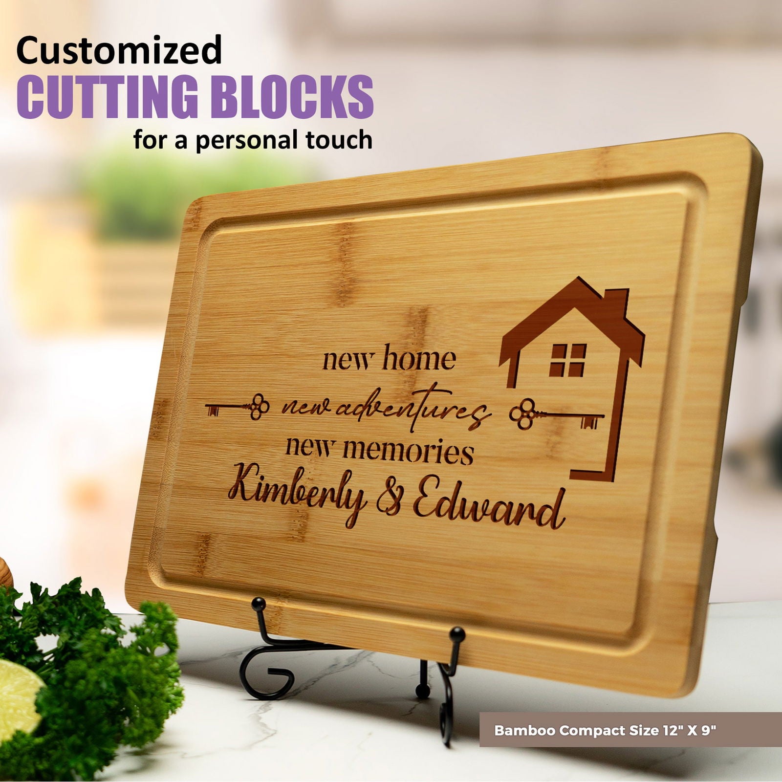 New Home Personalized Cutting Board with Key and House Design - Tayfus