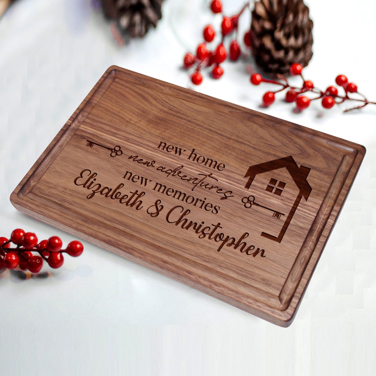 New Home Personalized Cutting Board with Key and House Design - Tayfus