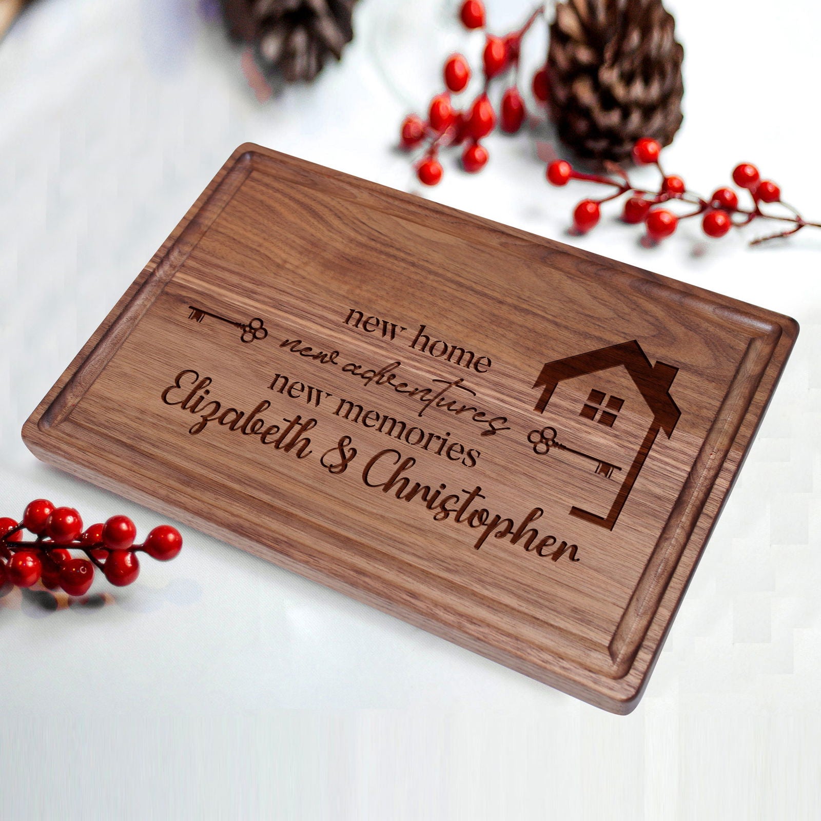 New Home Personalized Cutting Board with Key and House Design - Tayfus