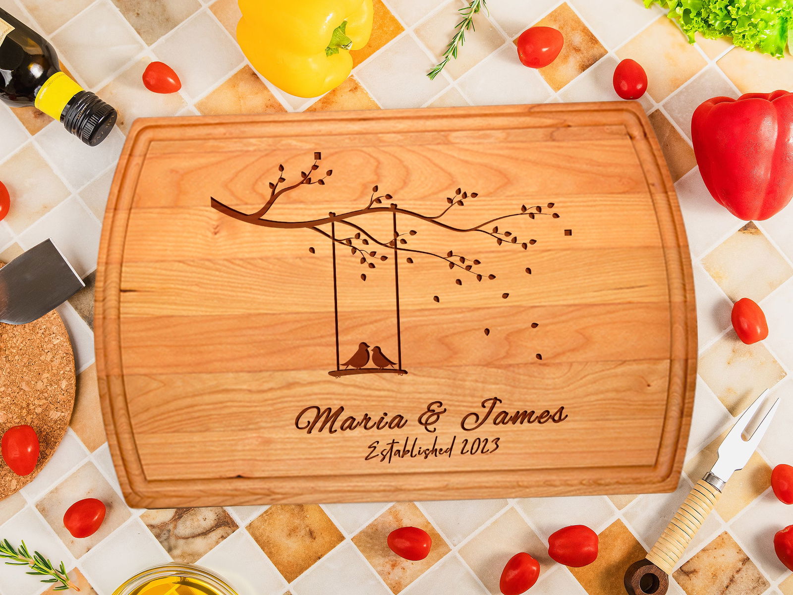 Romantic Swing Tree Personalized Cutting Board - Tayfus