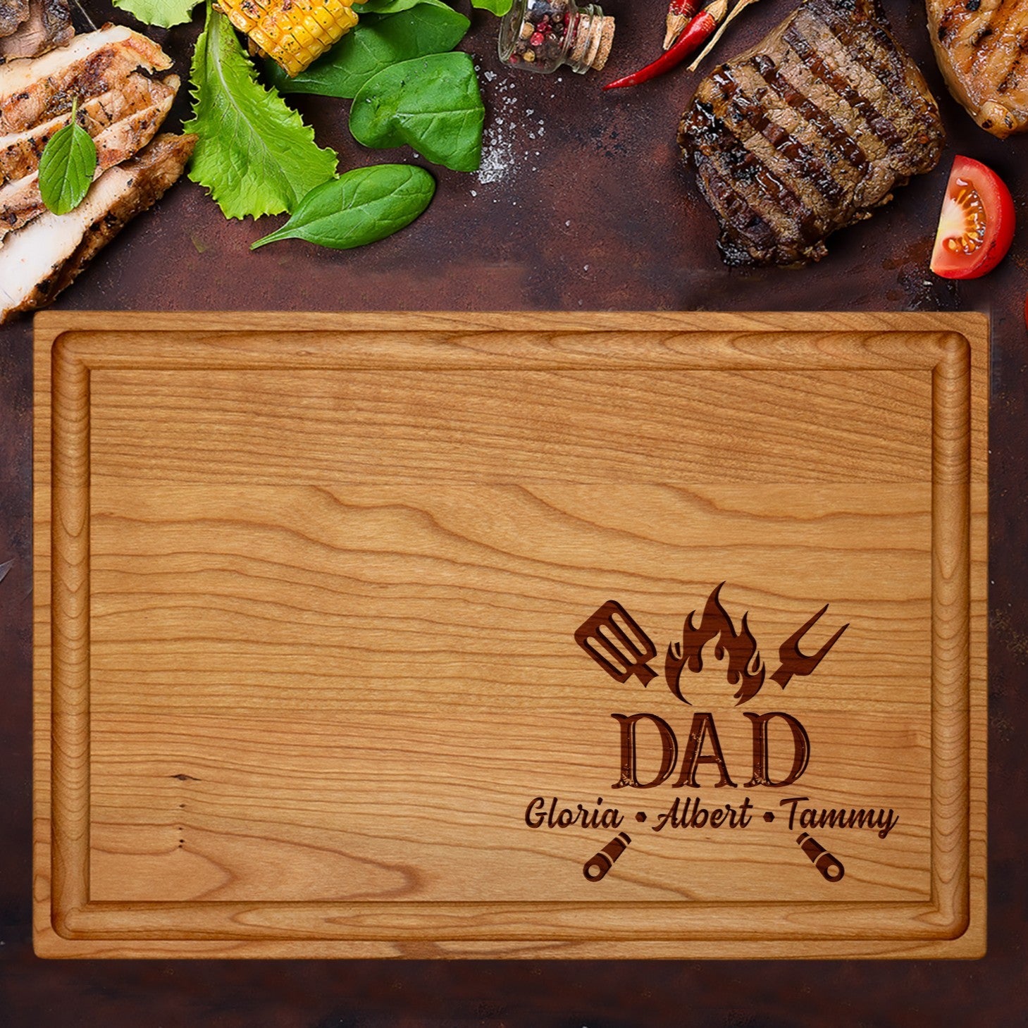 Personalized BBQ Cutting Board for Dad with Family Names - Tayfus