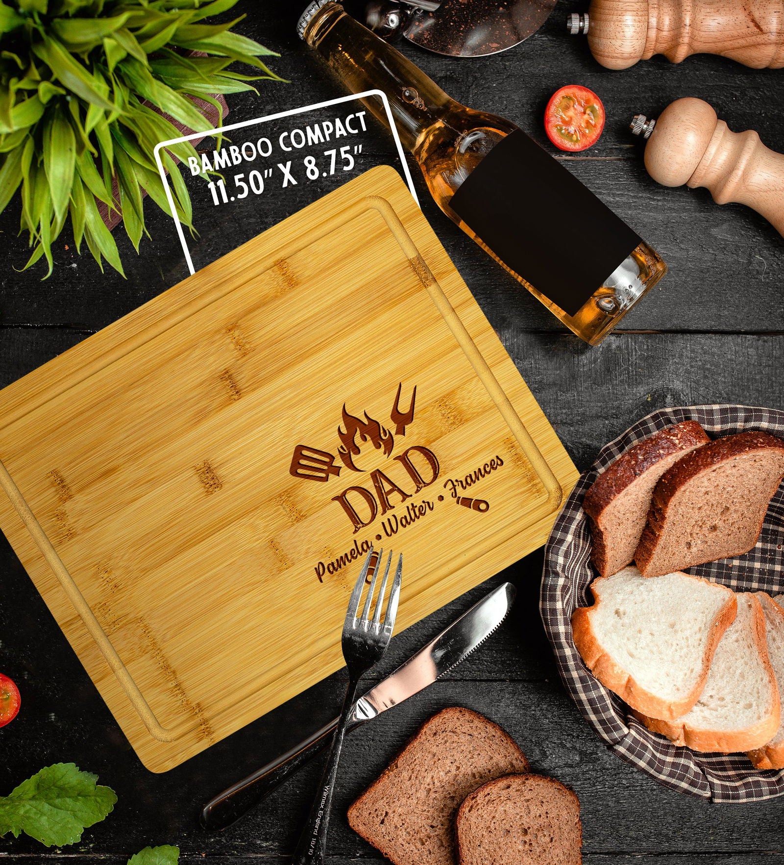 Personalized BBQ Cutting Board for Dad with Family Names - Tayfus