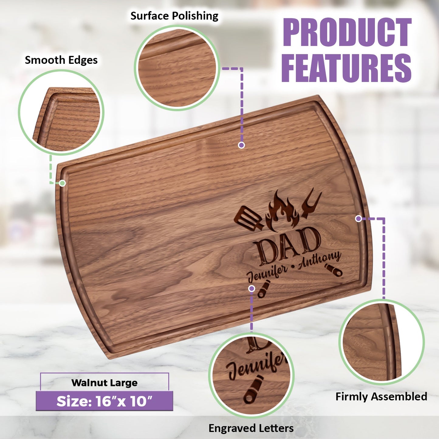 Personalized BBQ Cutting Board for Dad with Family Names - Tayfus