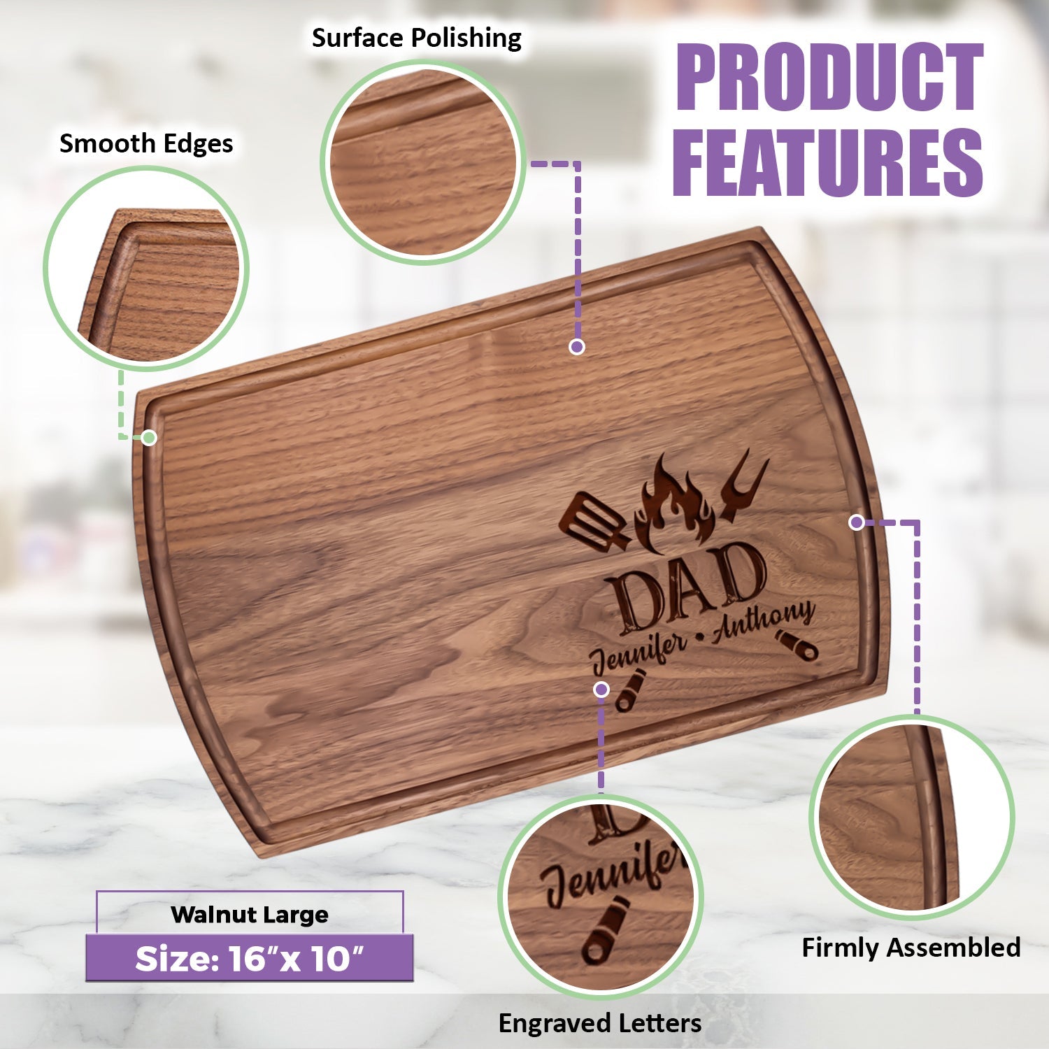Personalized BBQ Cutting Board for Dad with Family Names - Tayfus