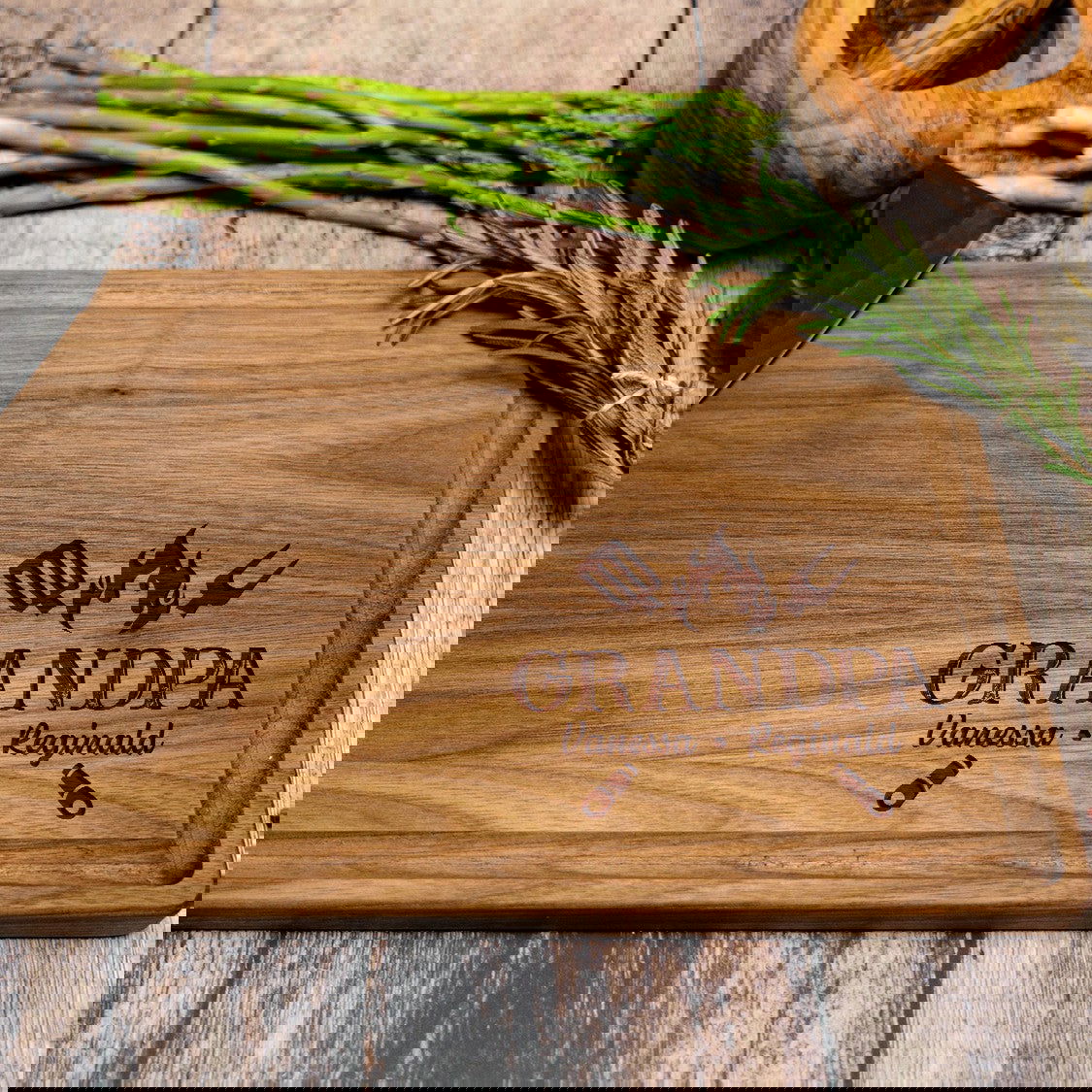 Personalized Grandpa BBQ Cutting Board with Family Names and Grill Tools - Tayfus
