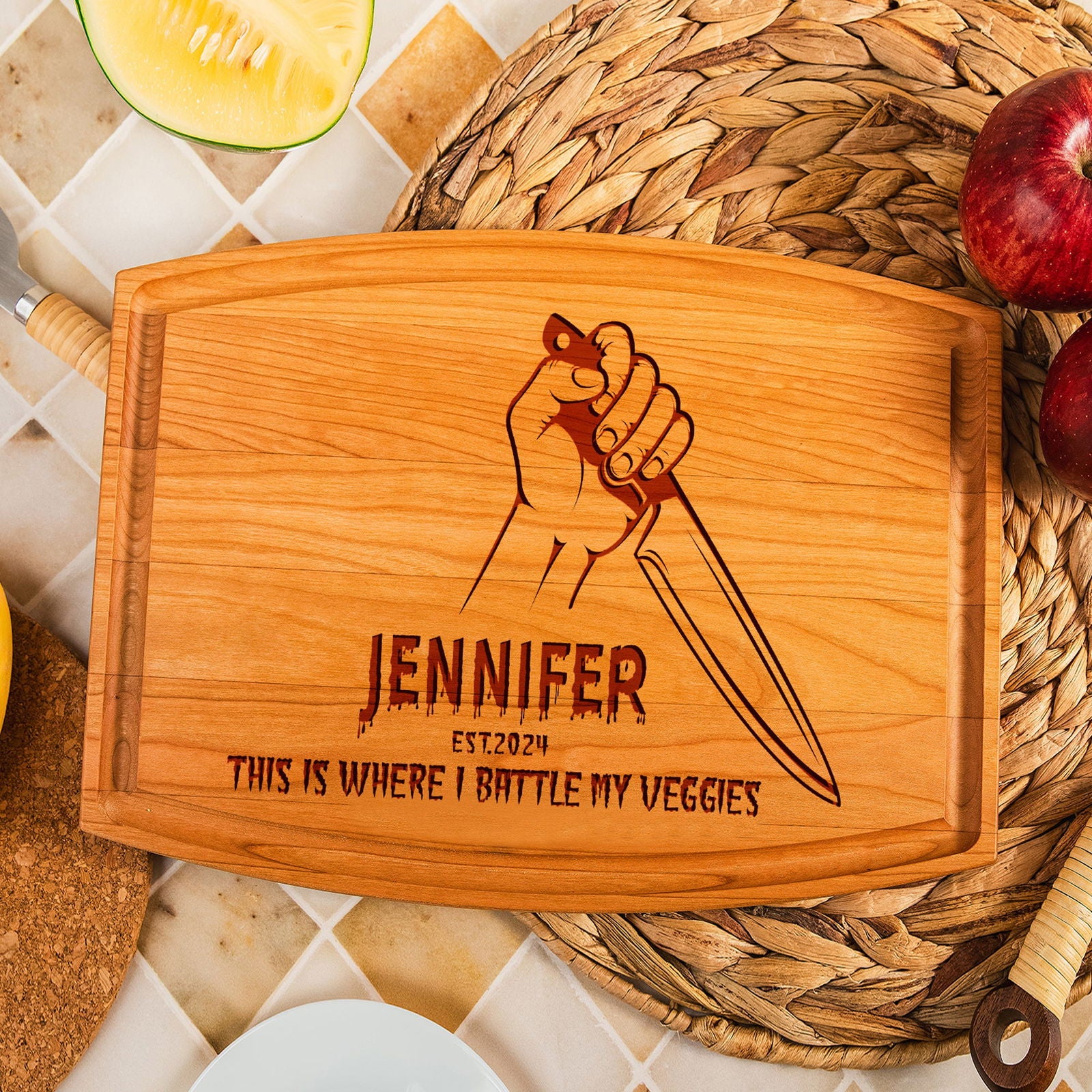 Halloween Cutting Board with Knife and Spooky Design - Tayfus