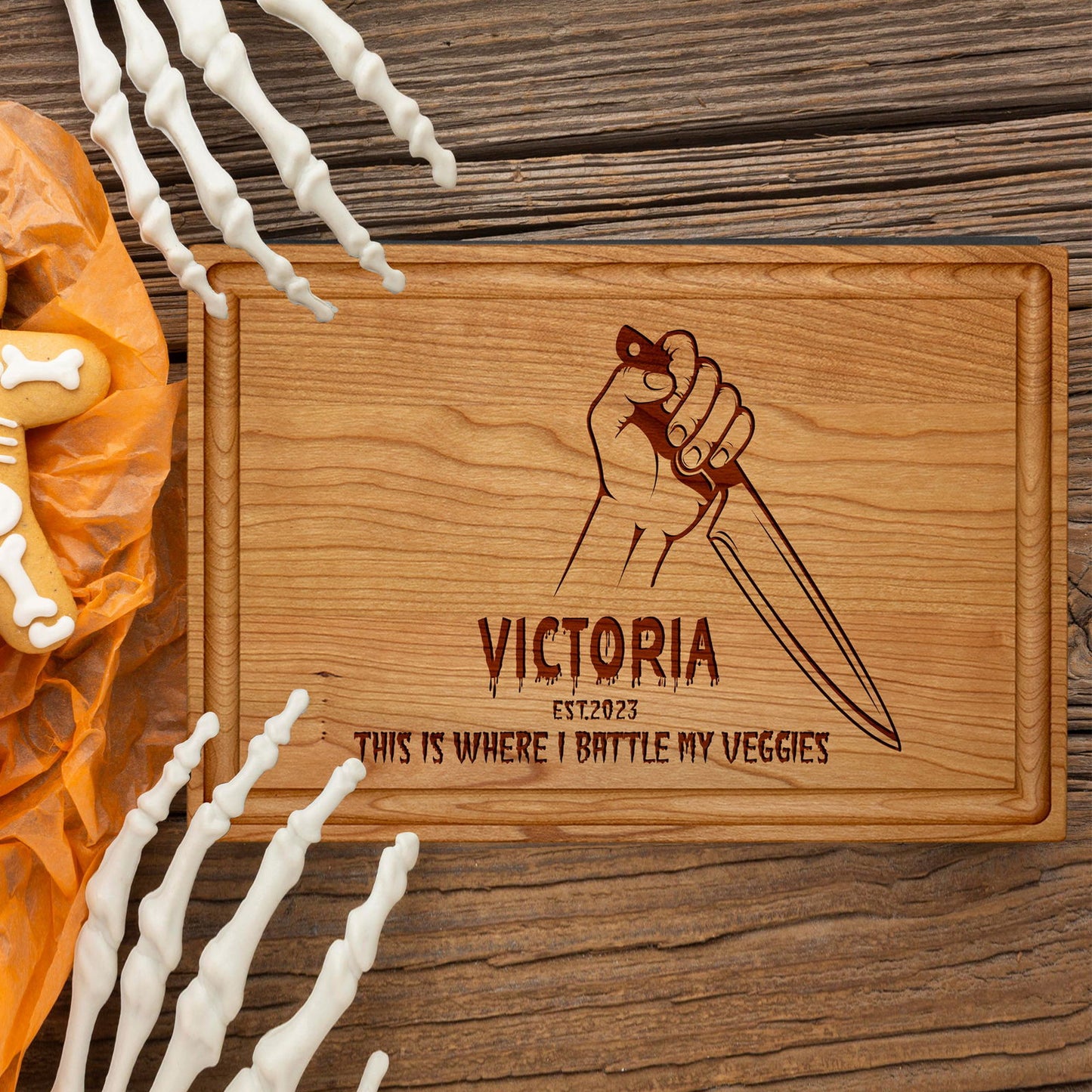 Halloween Cutting Board with Knife and Spooky Design - Tayfus
