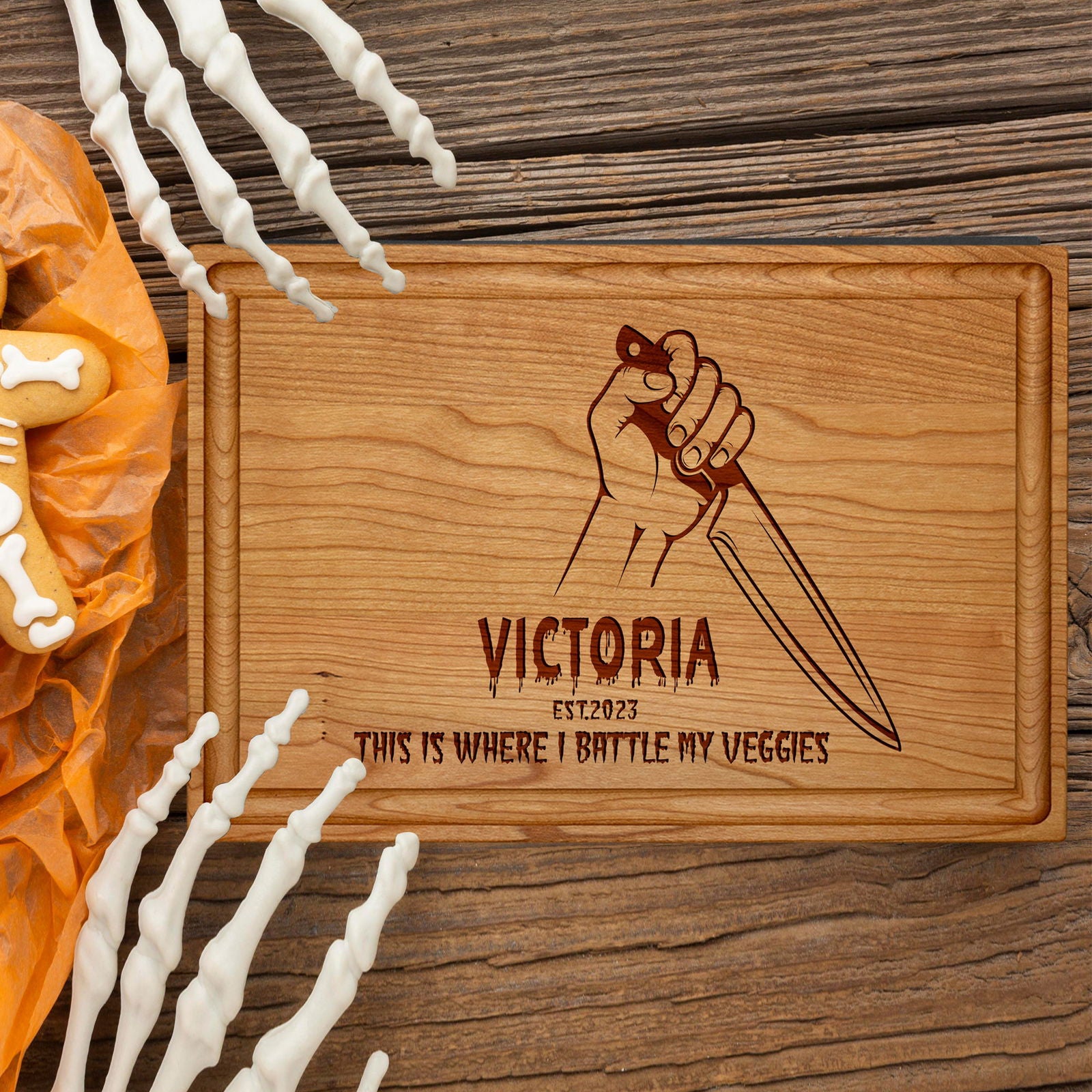 Halloween Cutting Board with Knife and Spooky Design - Tayfus