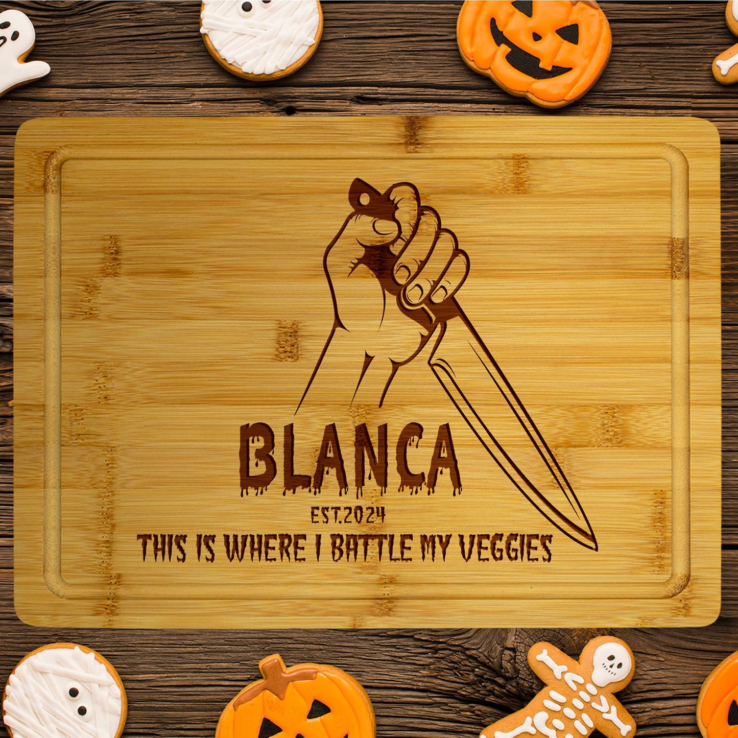 Halloween Cutting Board with Knife and Spooky Design - Tayfus
