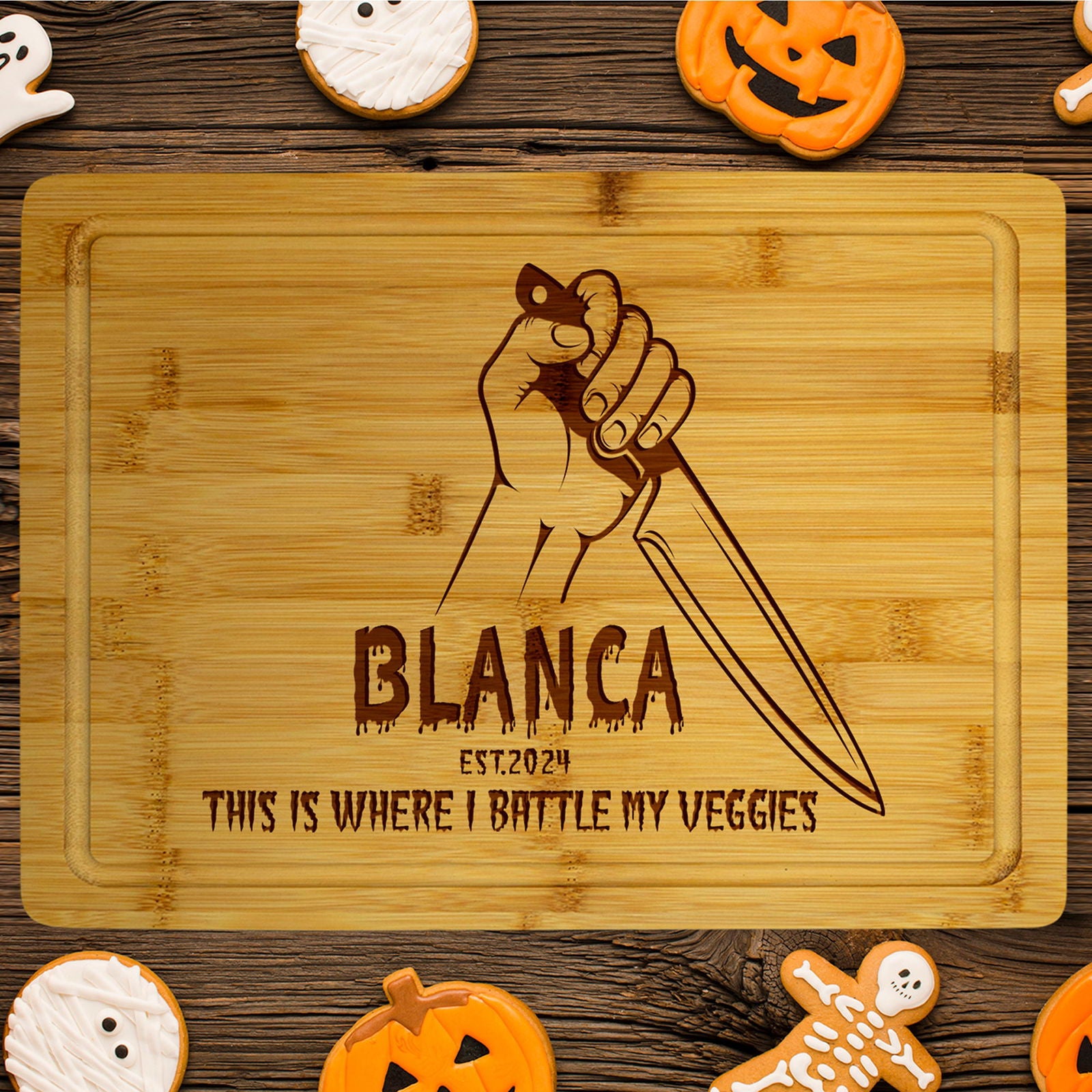 Halloween Cutting Board with Knife and Spooky Design - Tayfus