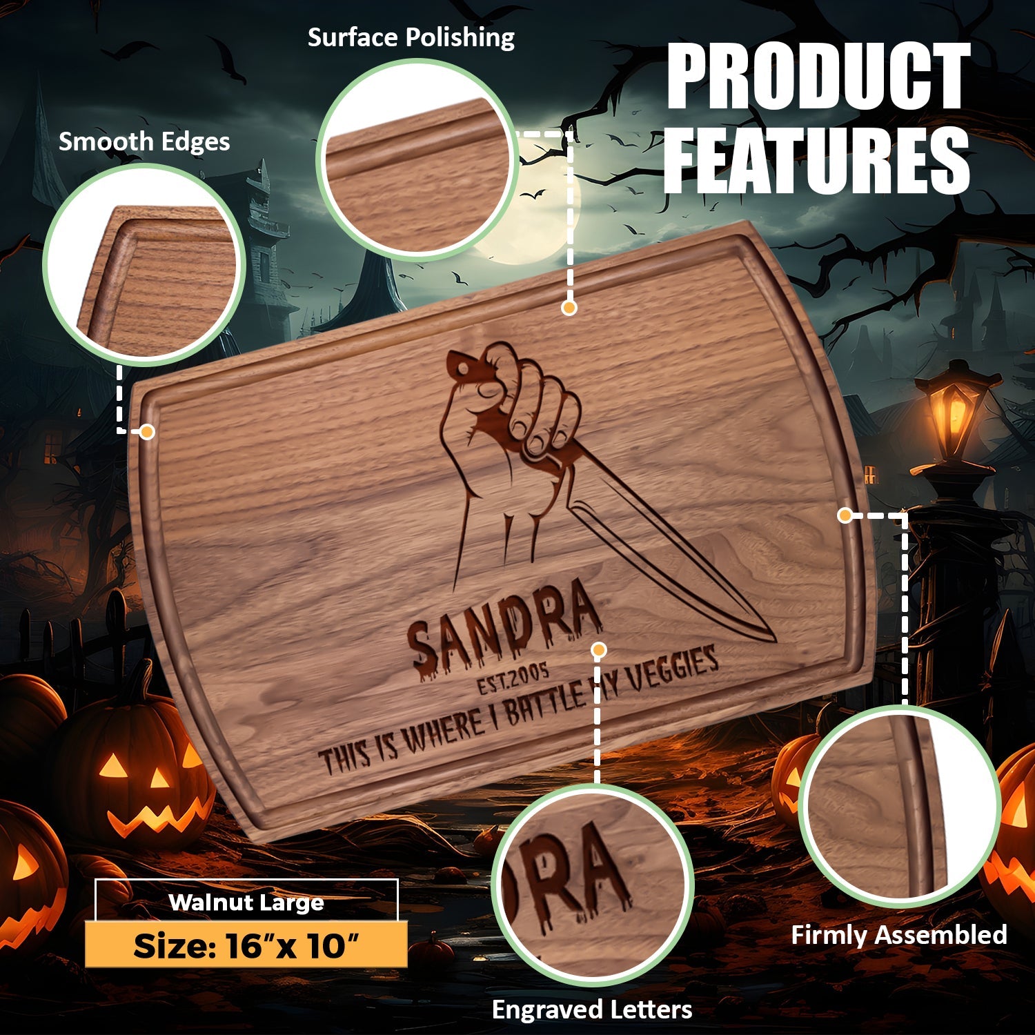 Halloween Cutting Board with Knife and Spooky Design - Tayfus