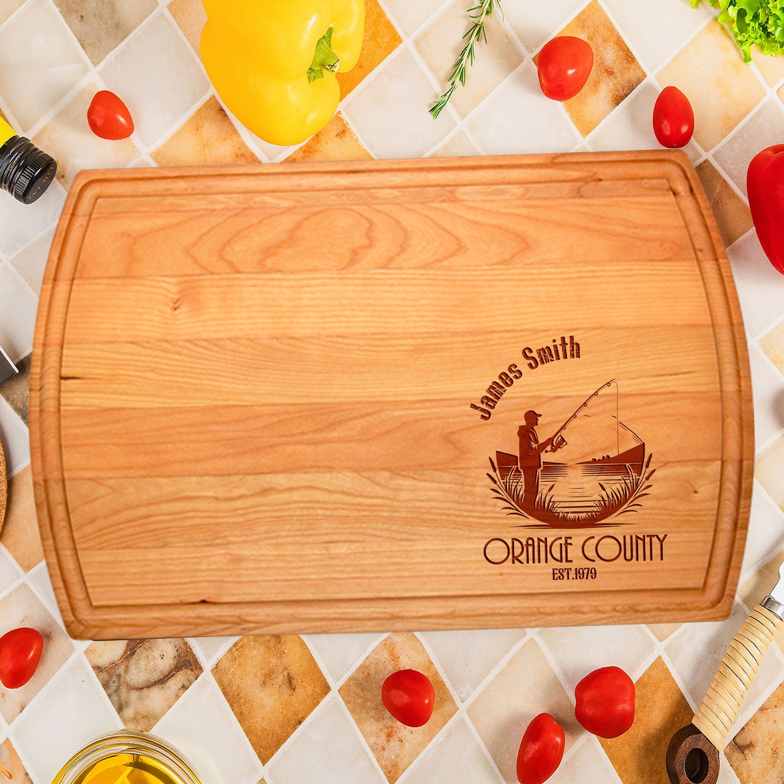 Reel In Style: Personalized Fishing Cutting Board with Name and Location - Tayfus