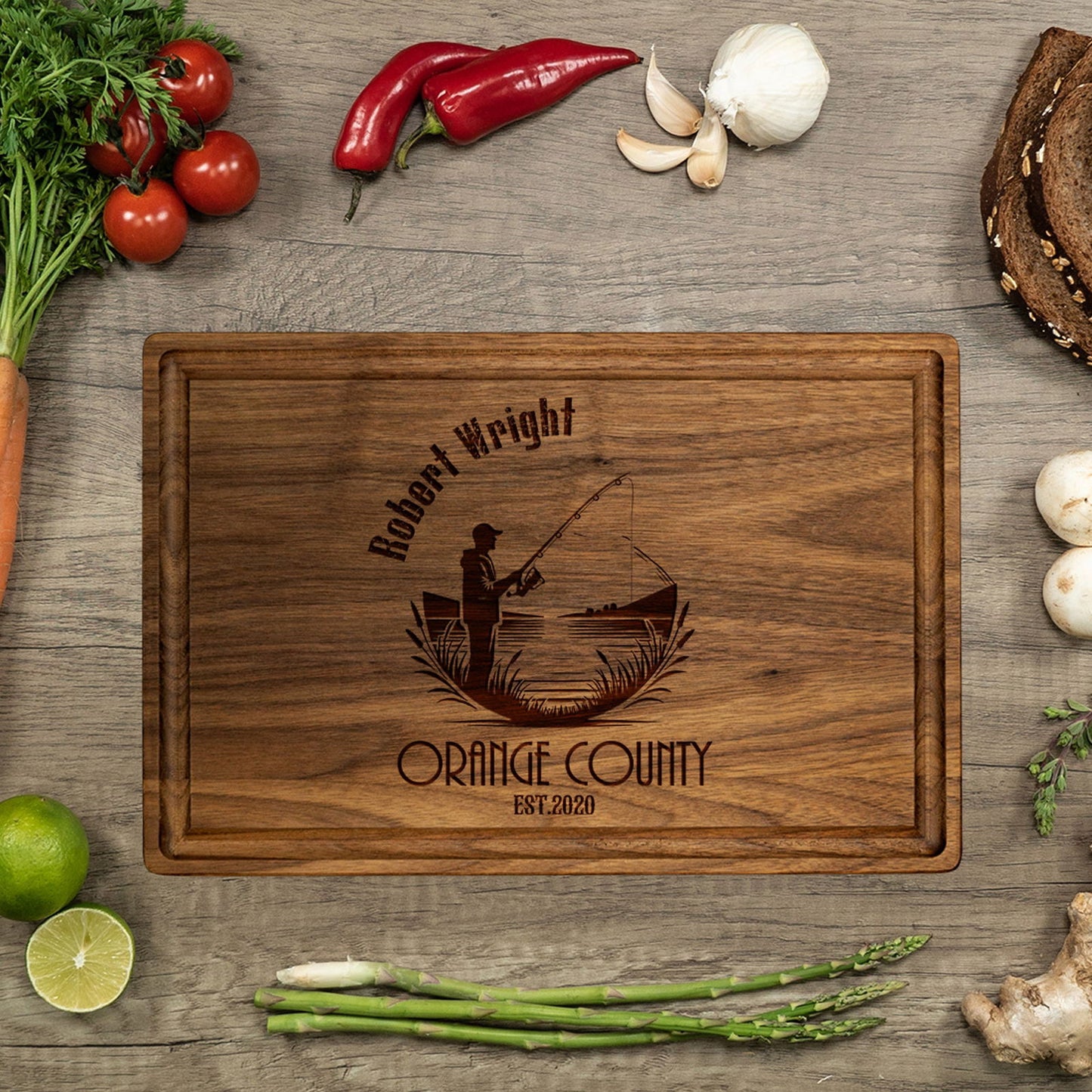 Reel In Style: Personalized Fishing Cutting Board with Name and Location - Tayfus
