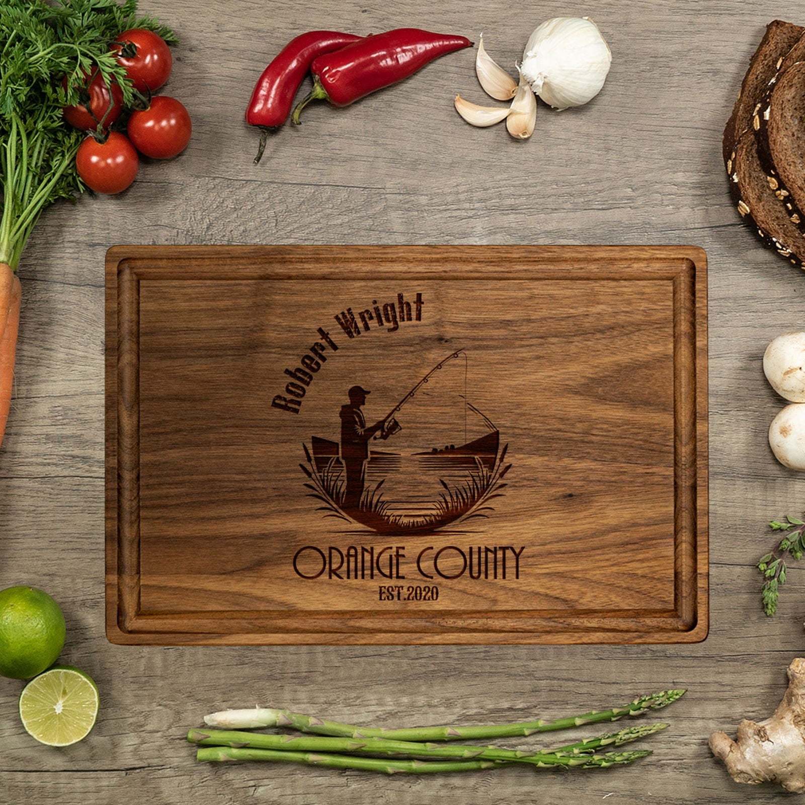 Reel In Style: Personalized Fishing Cutting Board with Name and Location - Tayfus