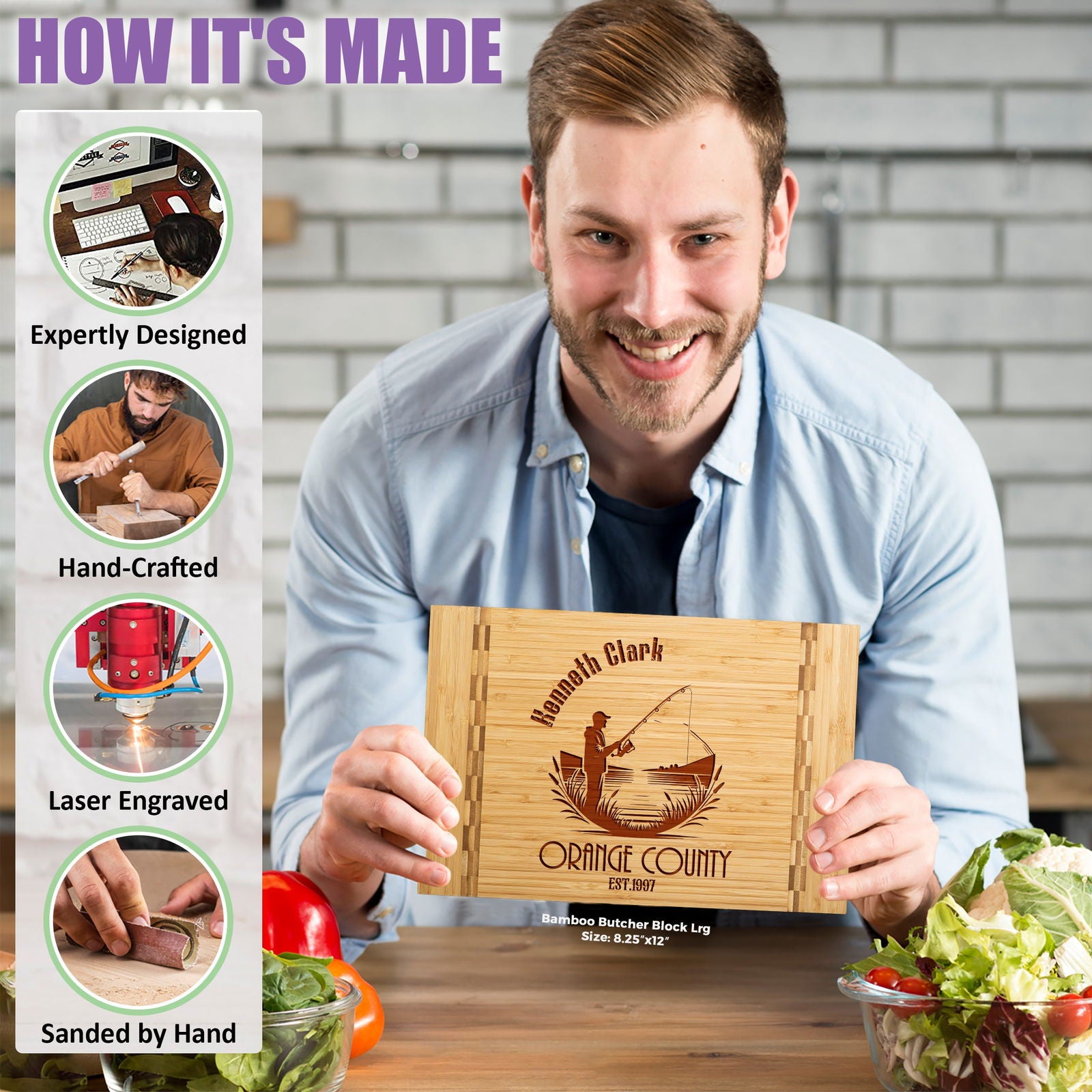 Reel In Style: Personalized Fishing Cutting Board with Name and Location - Tayfus