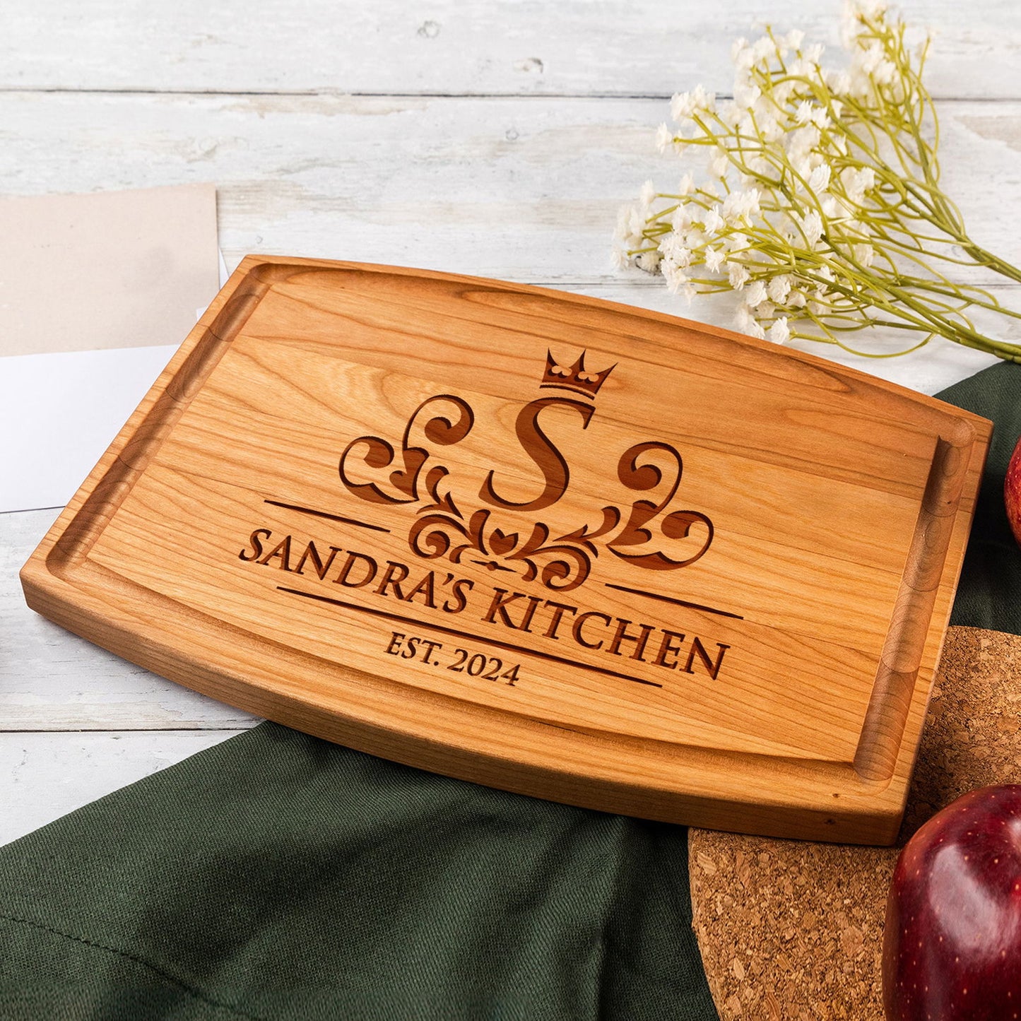 Tayfus Custom Kitchen Cutting Board with Elegant Monogram Design