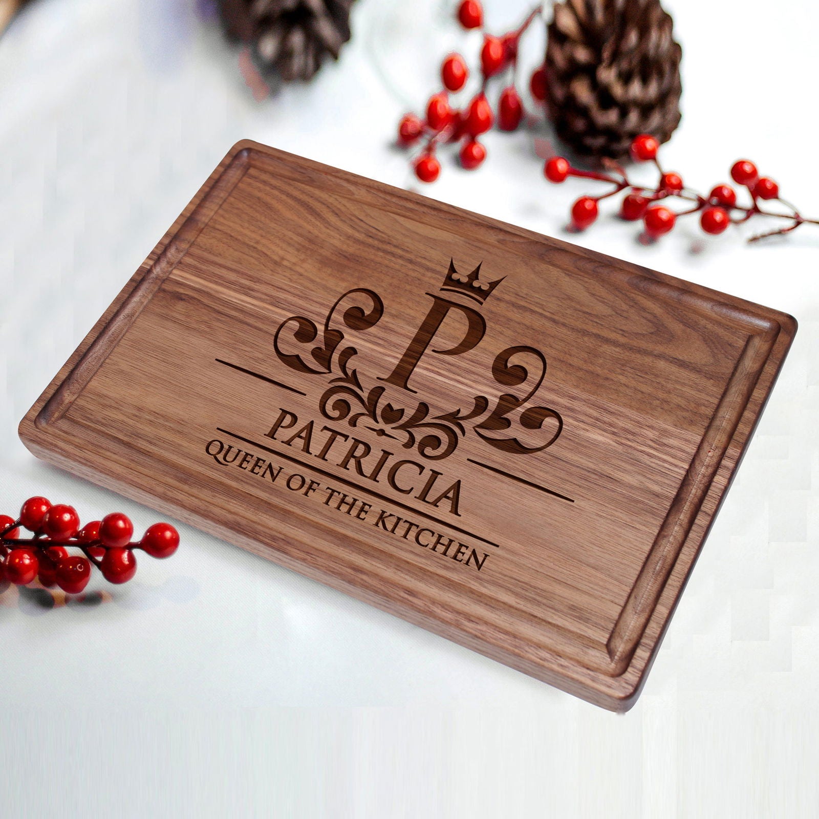 Tayfus Custom Kitchen Cutting Board with Elegant Monogram Design